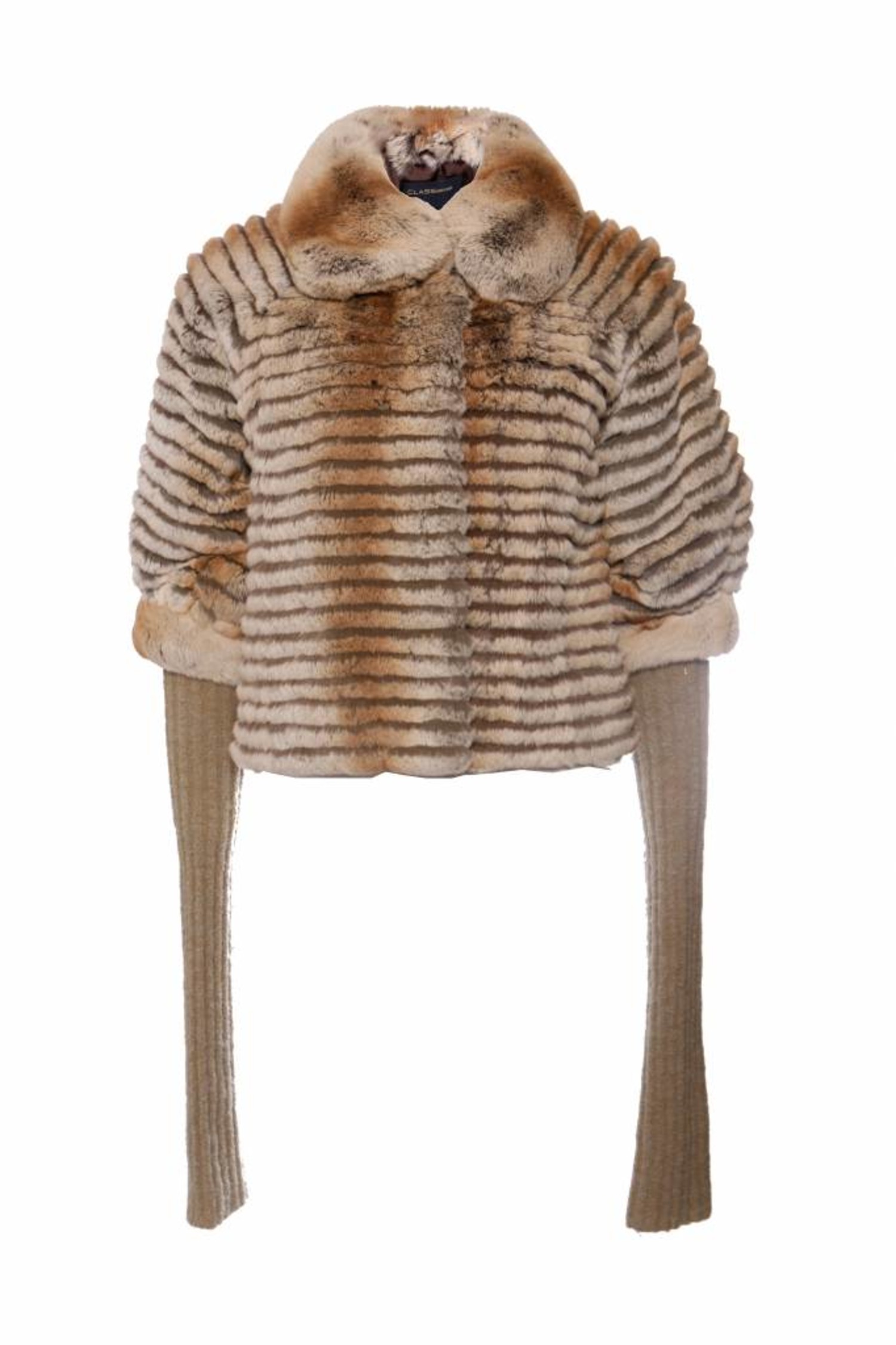 Cavalli Class, beige fur coat with super long removable wool sleeves in size IT40/XS. - Unique Pieces