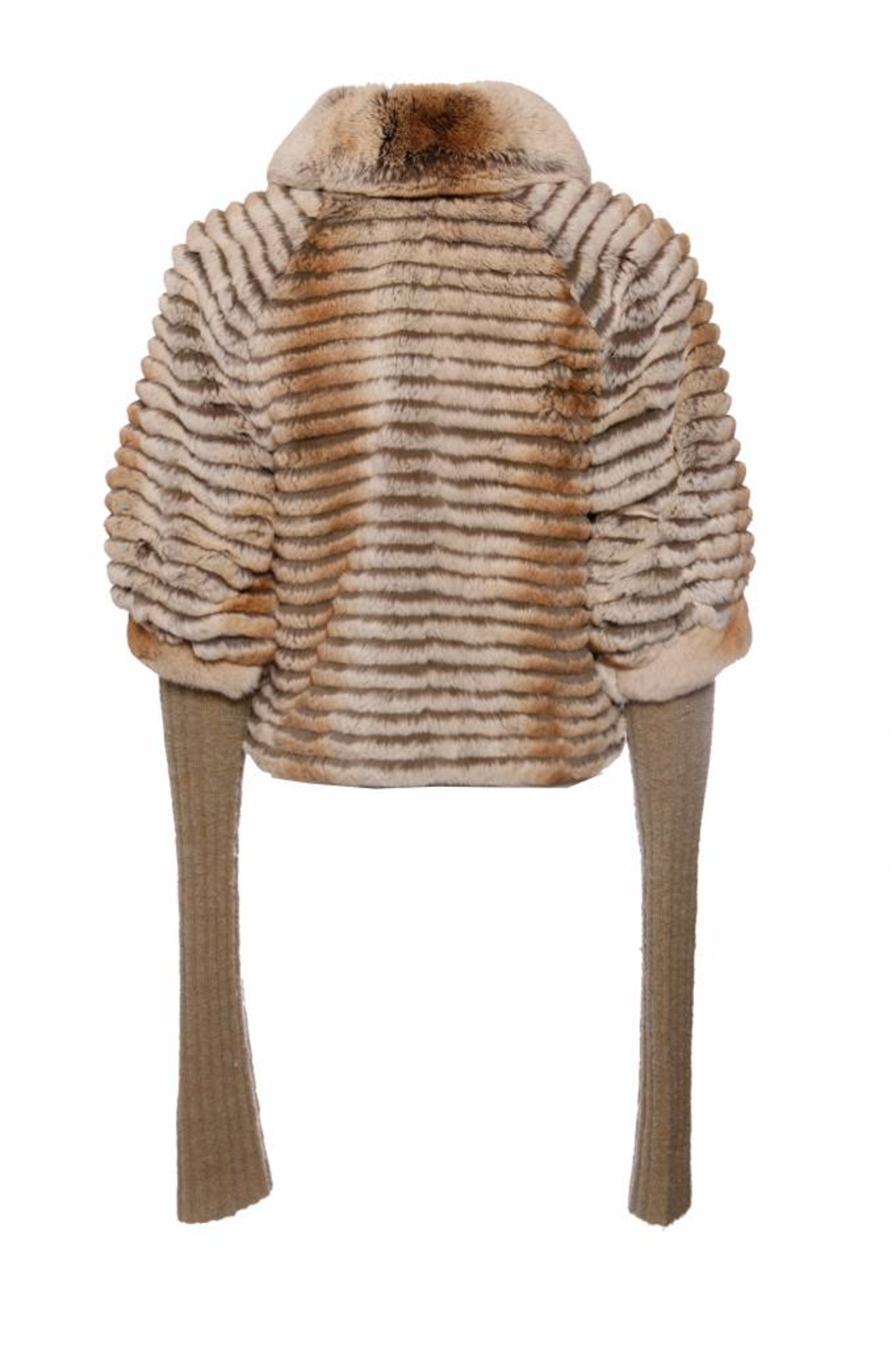 Cavalli Class, beige fur coat with super long removable wool sleeves in size IT40/XS. - Unique Pieces
