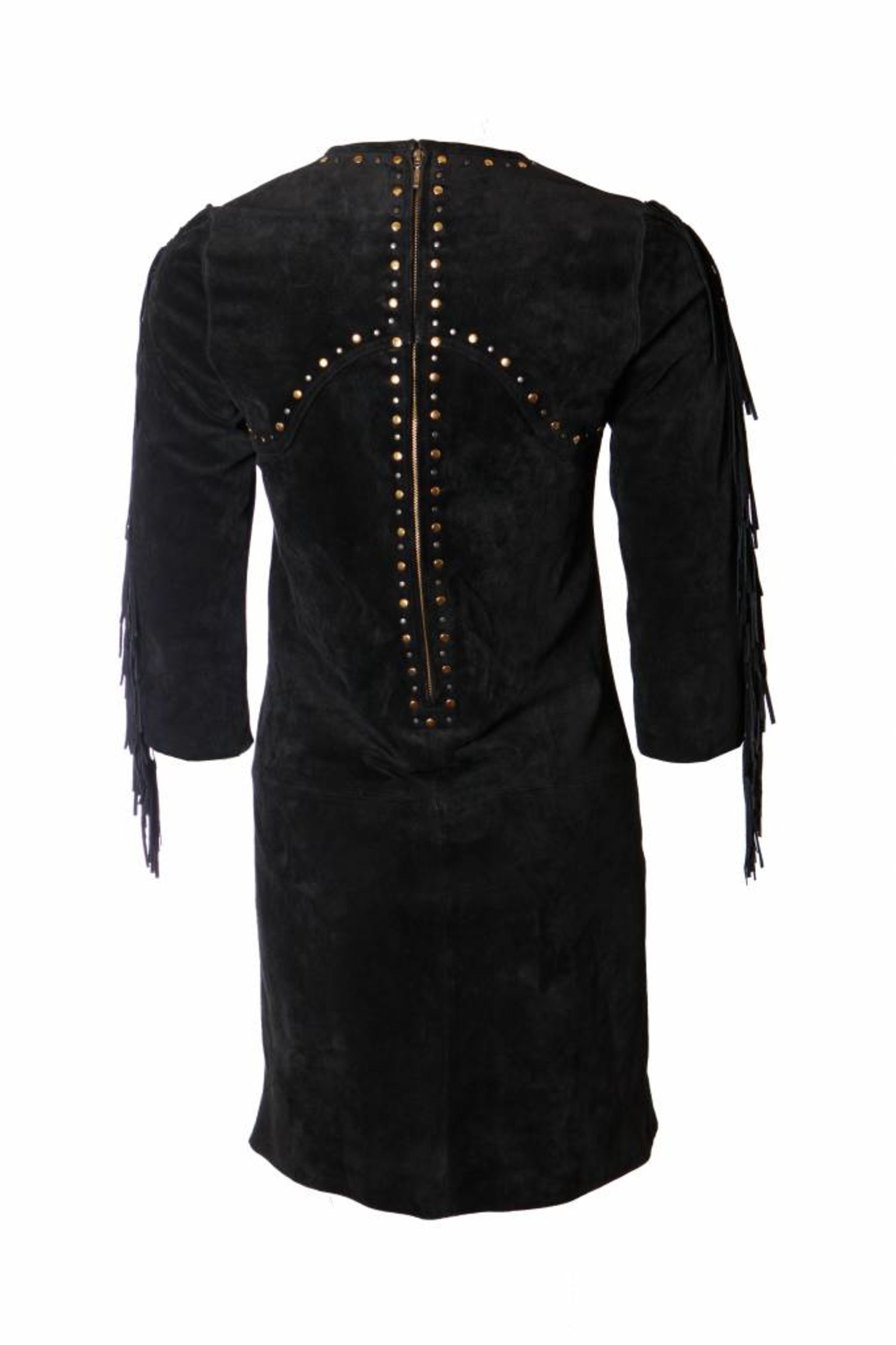 Correct Sentimenteel schattig ByDanie, zwart suede jurk met franjes en studs in maat S. - Unique Designer  Pieces