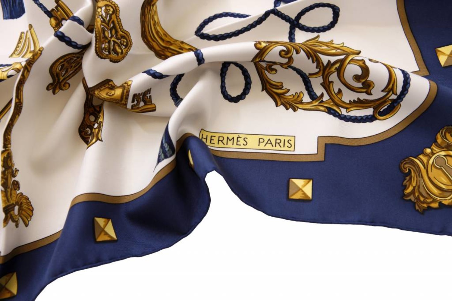 Hermes, Timeless blue/white/gold scarf 