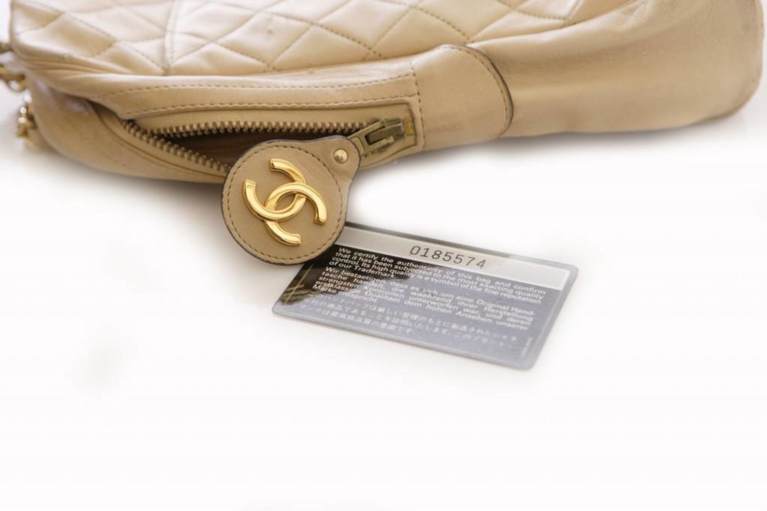 Chanel Vintage Cream Caviar Leather Chain Pouch