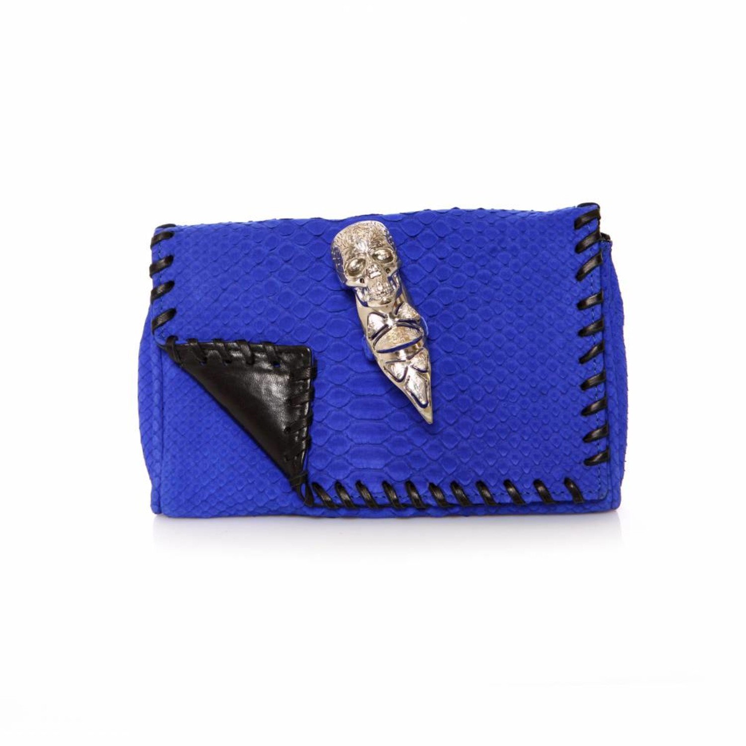 Maison Du blauwe clutch tas in slangenleer - Unique Pieces