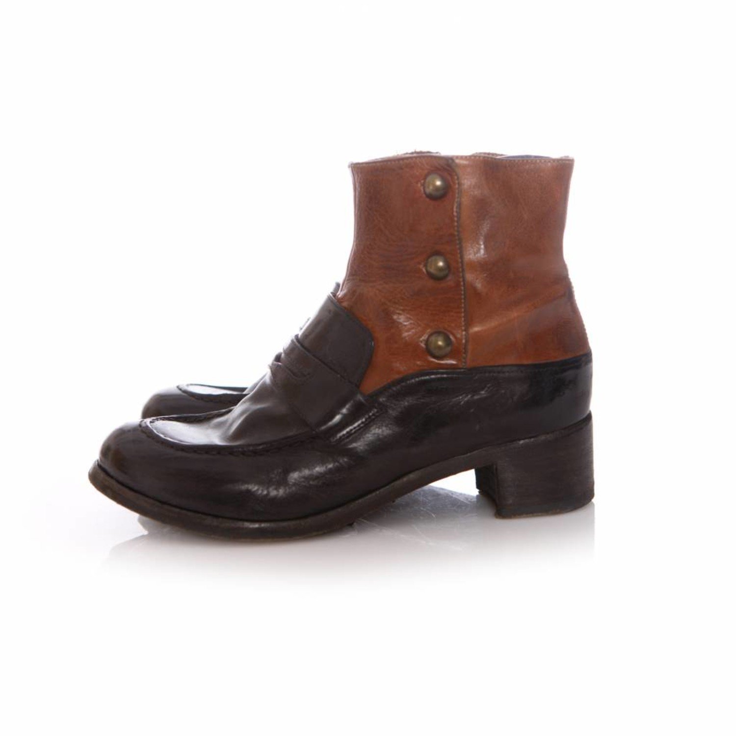 Officine creative, Black/brown leather loafer boots in size