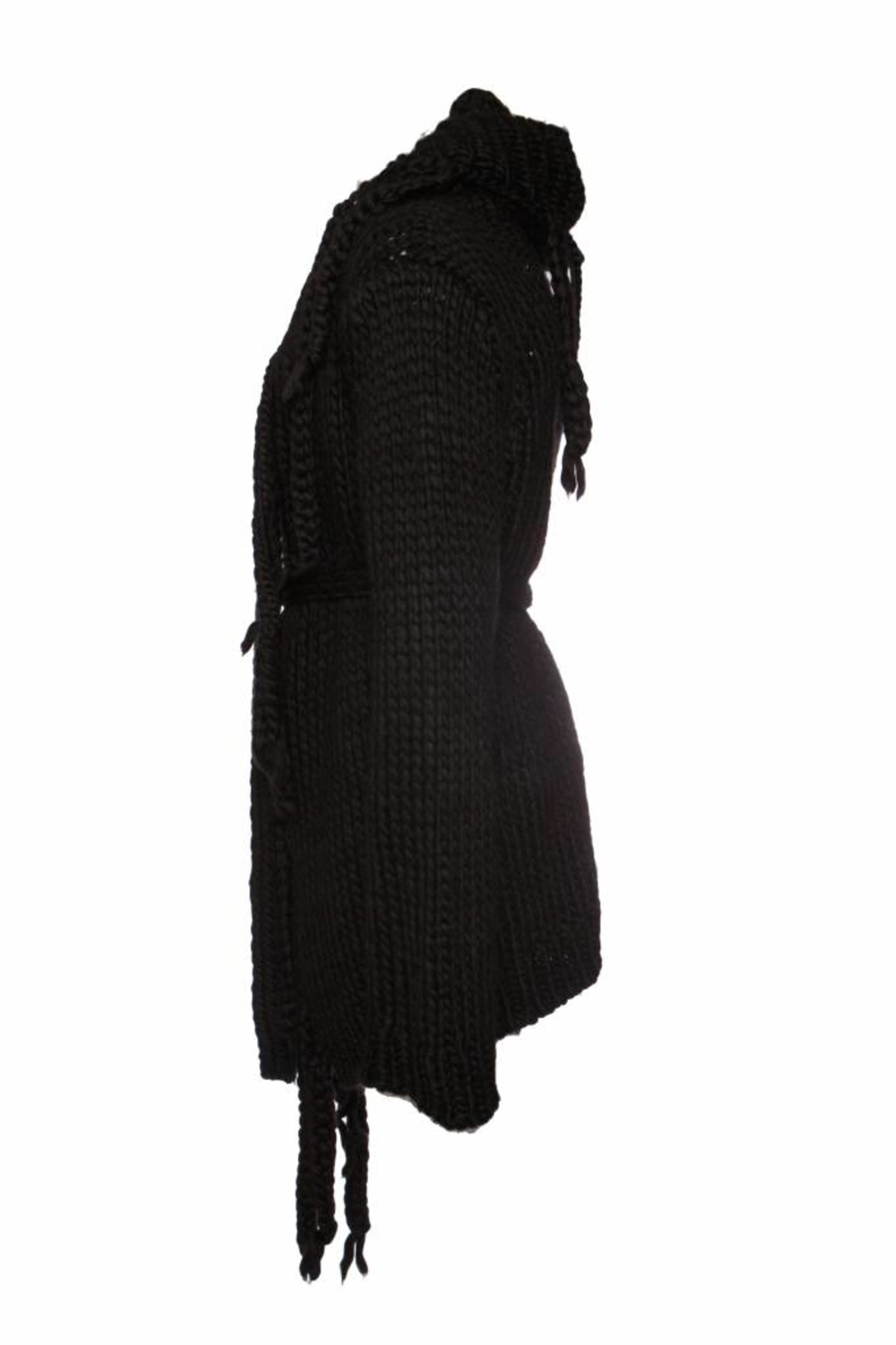 Ann Demeulemeester, black hooded woolen wrap cardigan - Unique