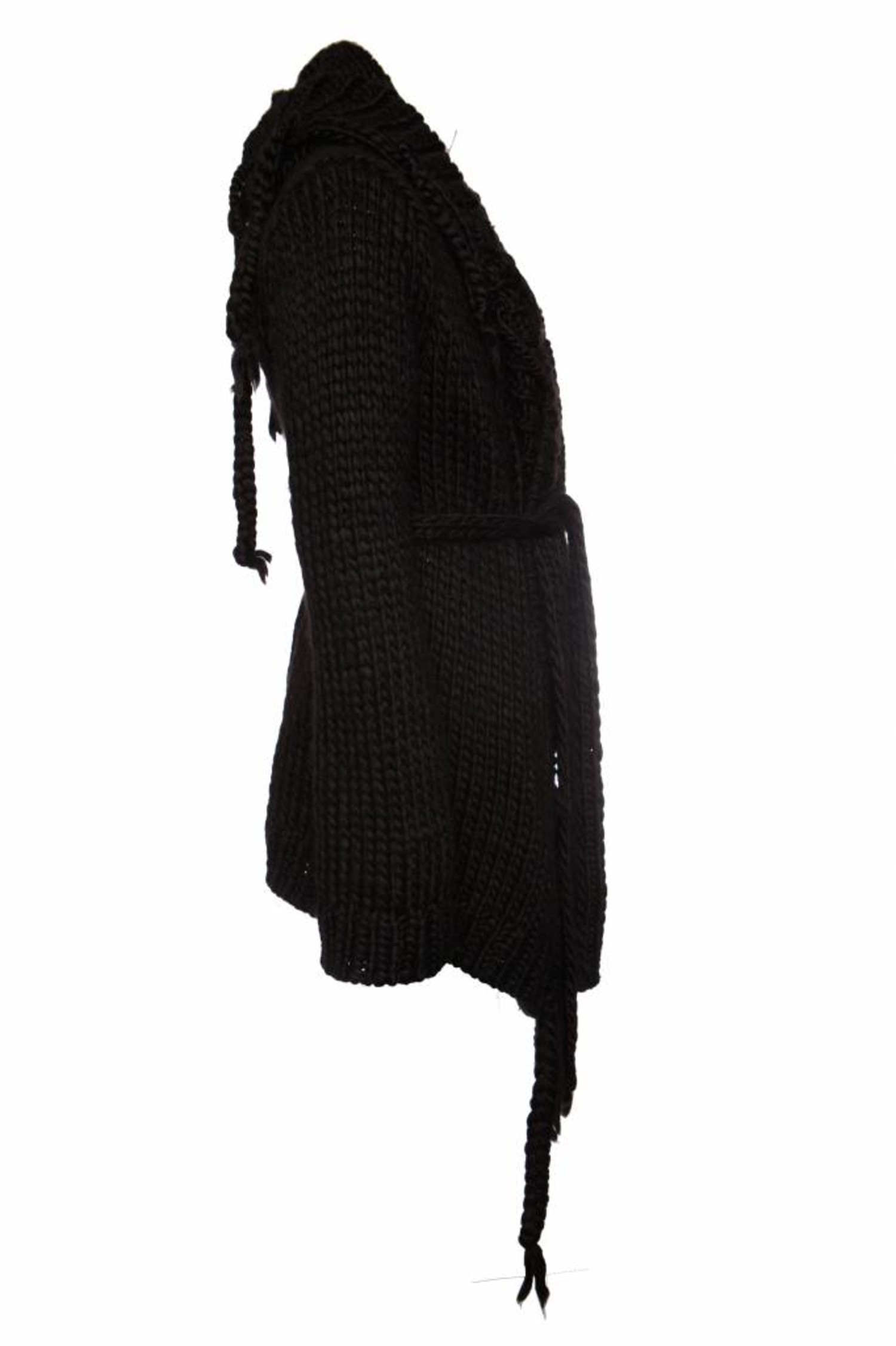 Ann Demeulemeester, black hooded woolen wrap cardigan - Unique
