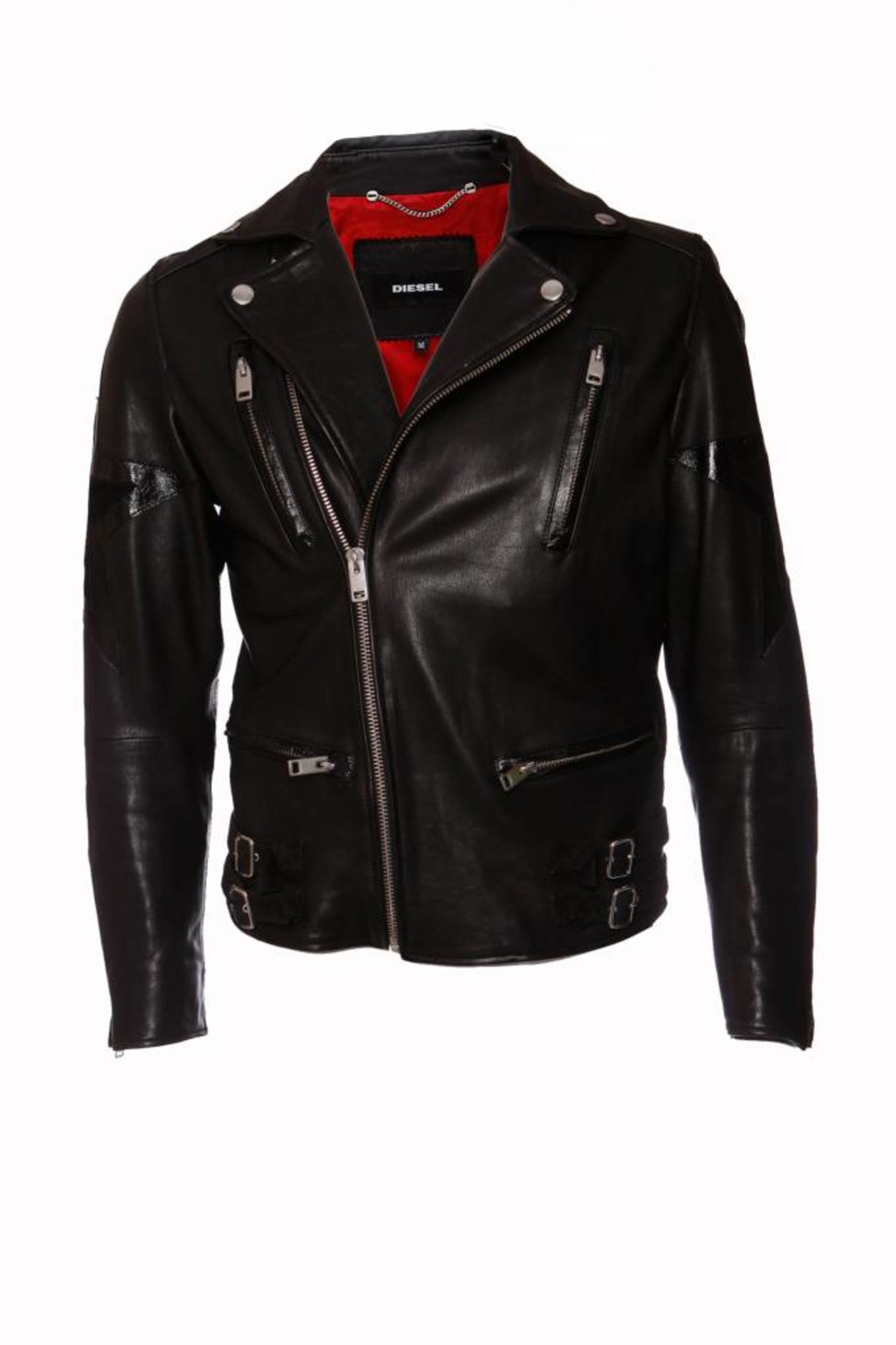 Diesel, Black leather jacket with star on the back in size M