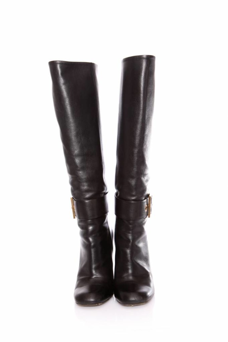 Gucci, Black leather boots with gold buckles. - Unique Designer Pieces
