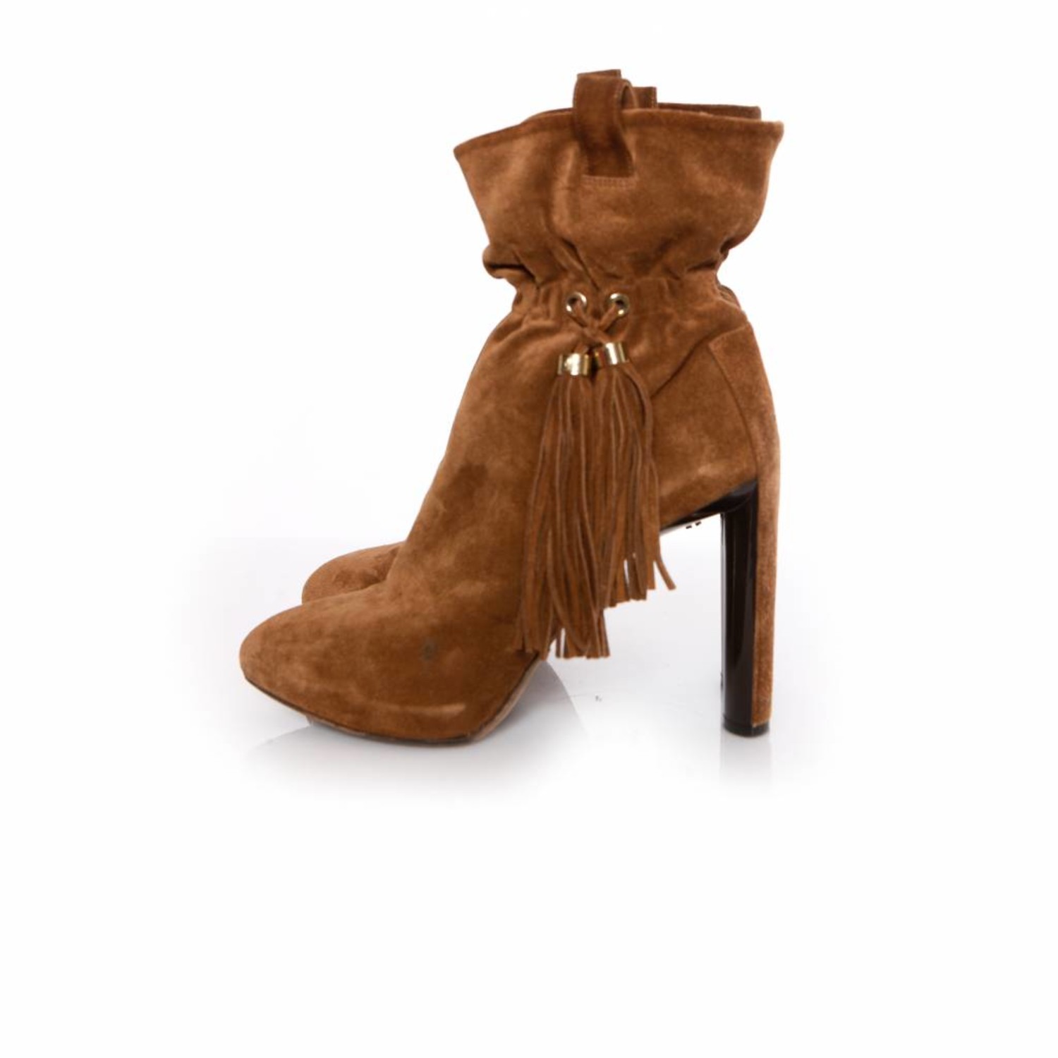 Celine, brown suede ankle boots with tassels in size 39.5 ...