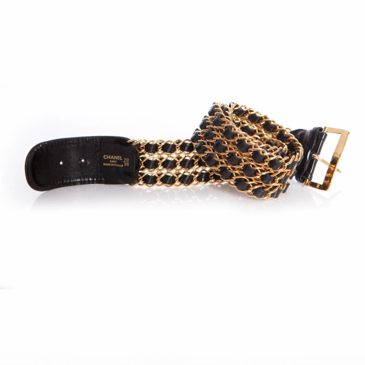 Chanel Gold & Black Leather Chain Belt 2 Q6AABW17KB021