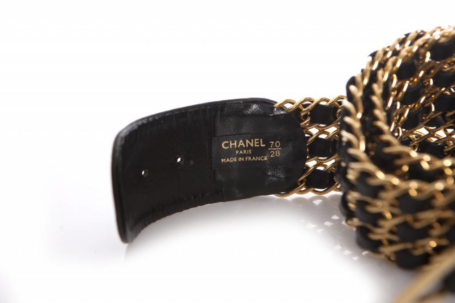 Chanel Black Leather & Gold Chain Belt Q6A04I1LKB015