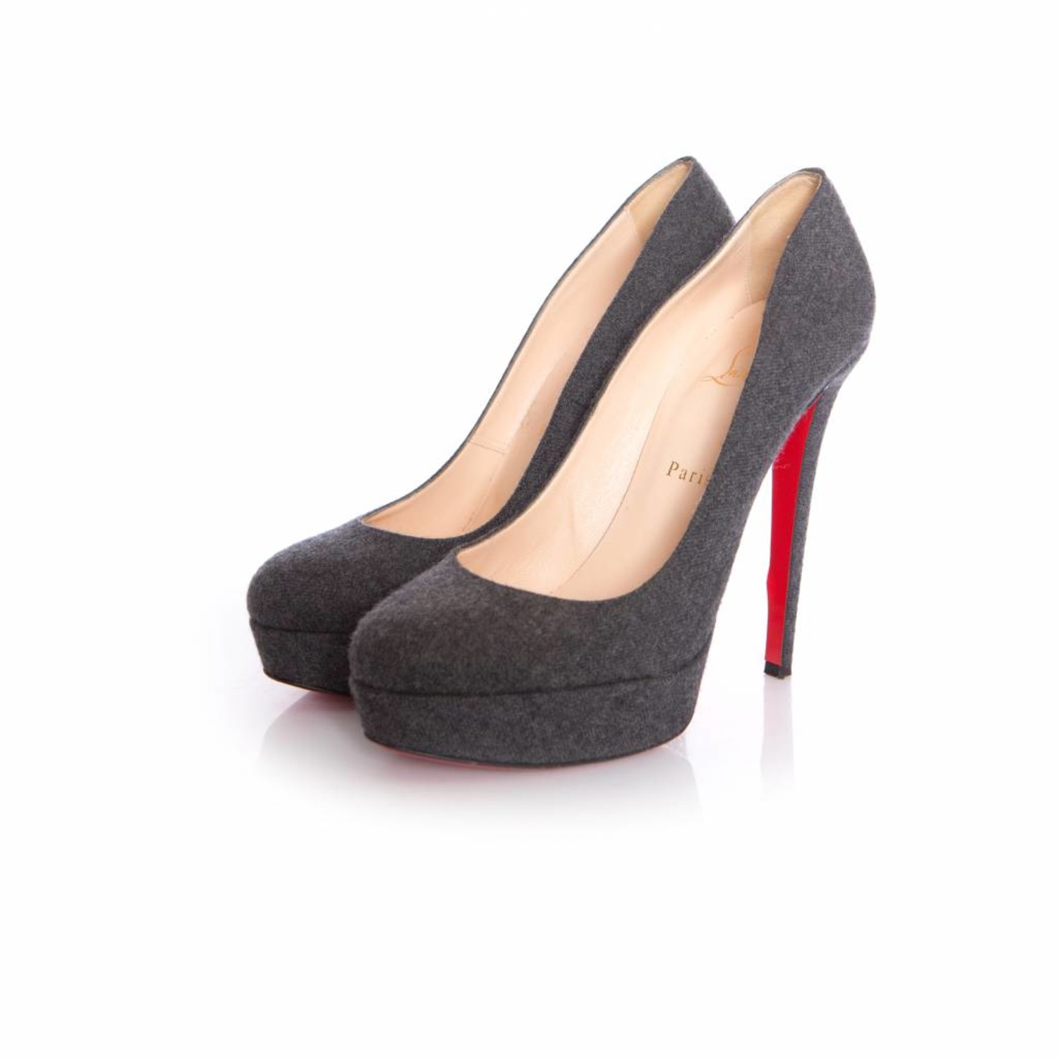 Christian Louboutin, Gray bianca 140 Wool Platform Court Shoes in size  40. - Unique Designer Pieces