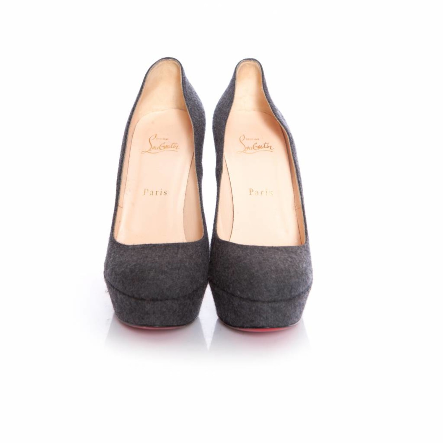 Christian Louboutin grijze bianca 140 plateau pumps in wol in maat 40. Unique Designer Pieces