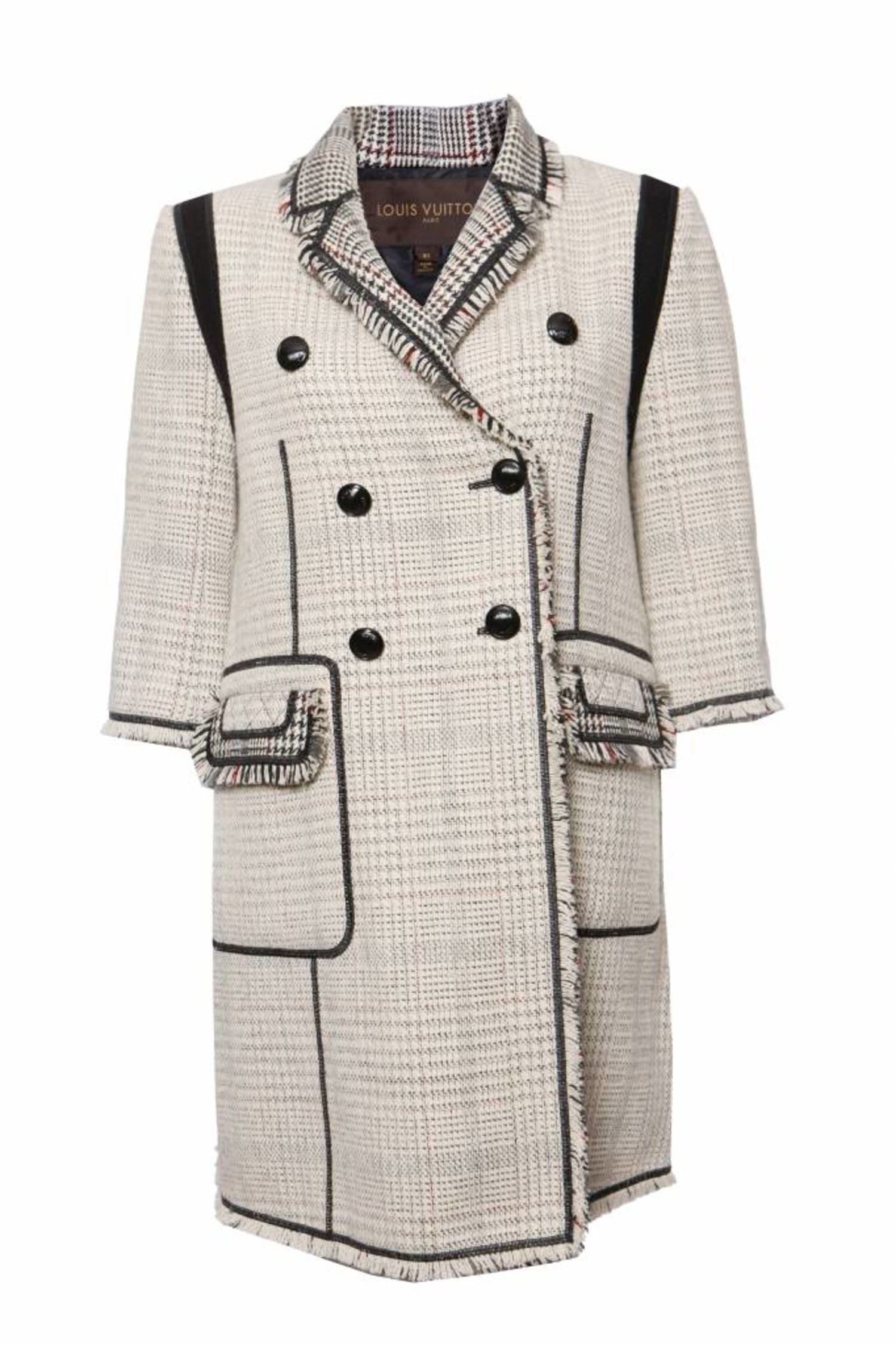 Louis Vuitton, black/white tweed coat with ¾ sleeves in size FR40/S. -  Unique Designer Pieces