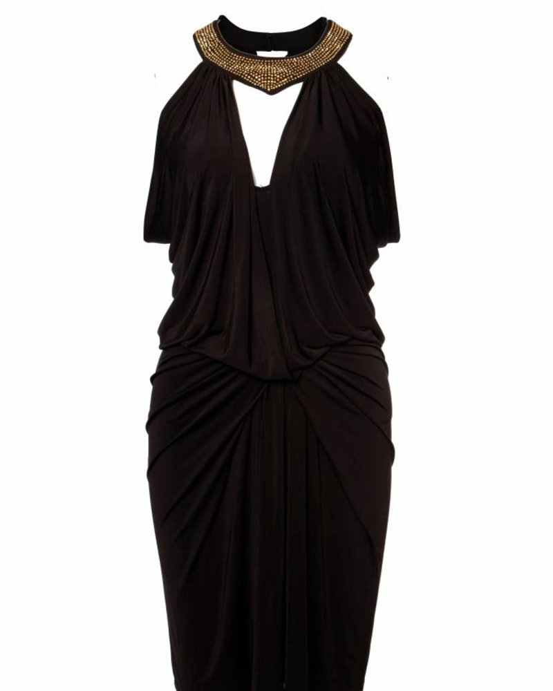 Faith Connexion Black Draped Dress With Customed Neck Yoke In