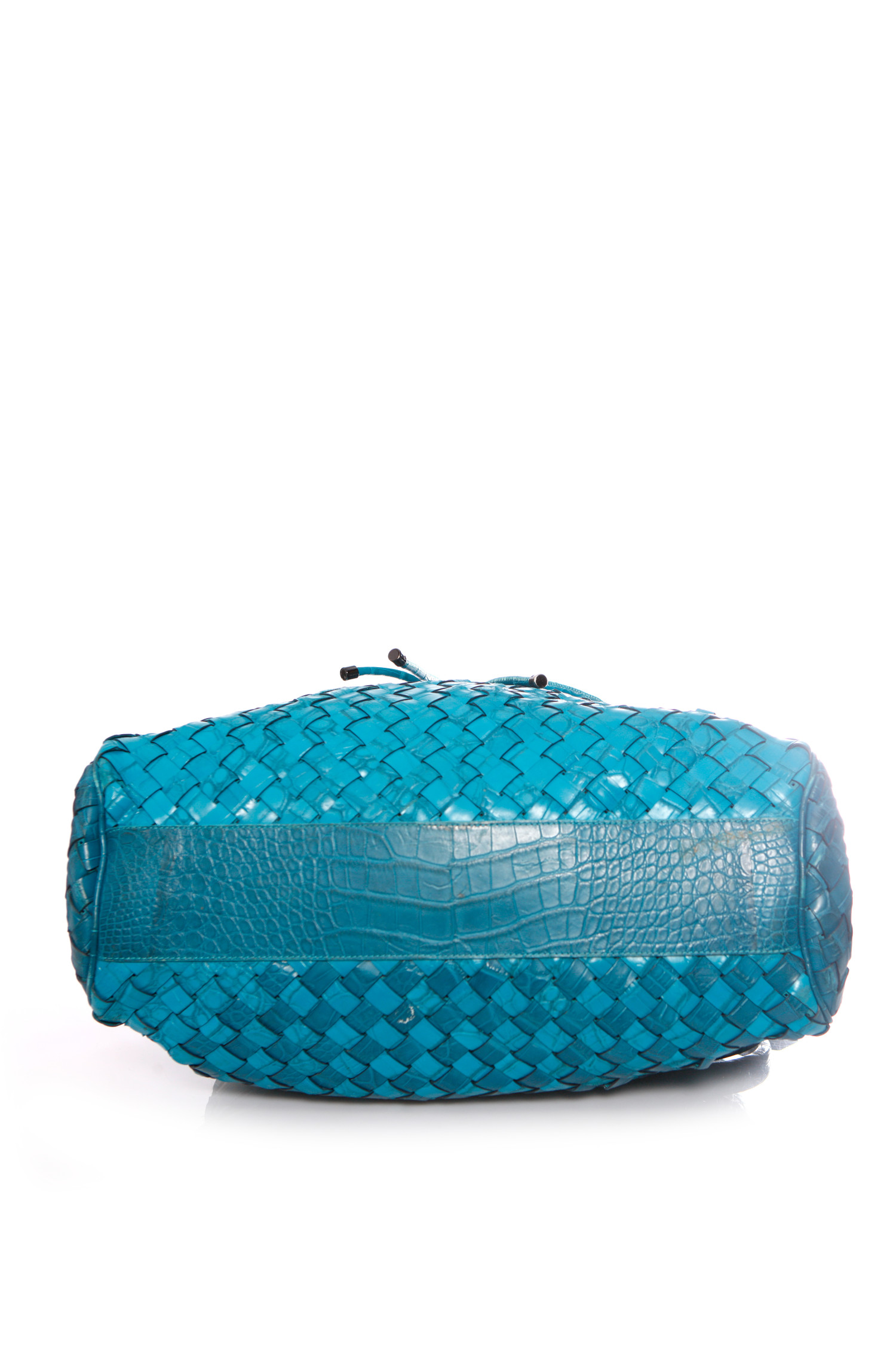 BURBERRY, turquoise woven leather bag with embossed croc print