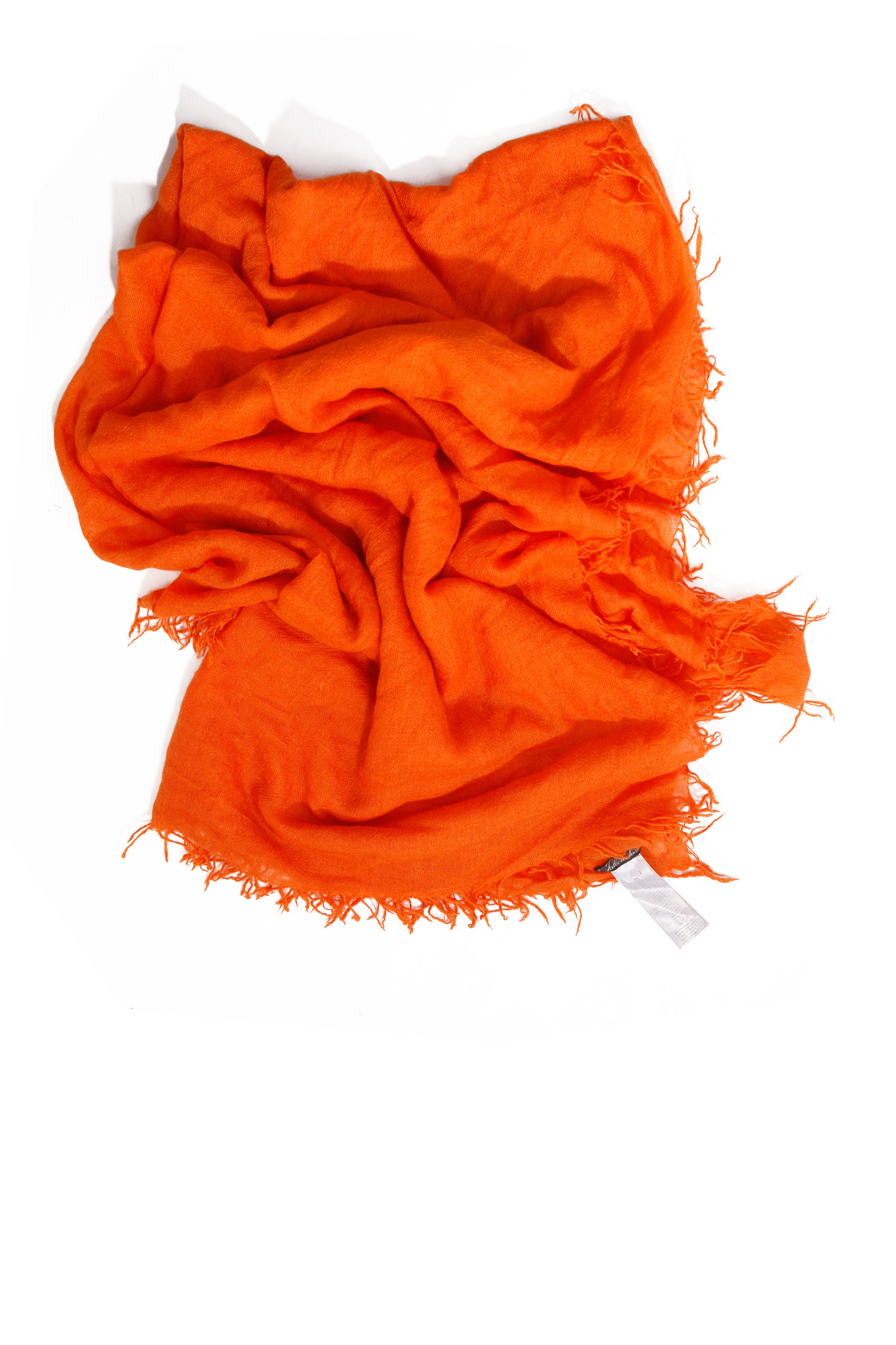 Faliero Sarti, Orange cashmere scarf with fringes. - Unique