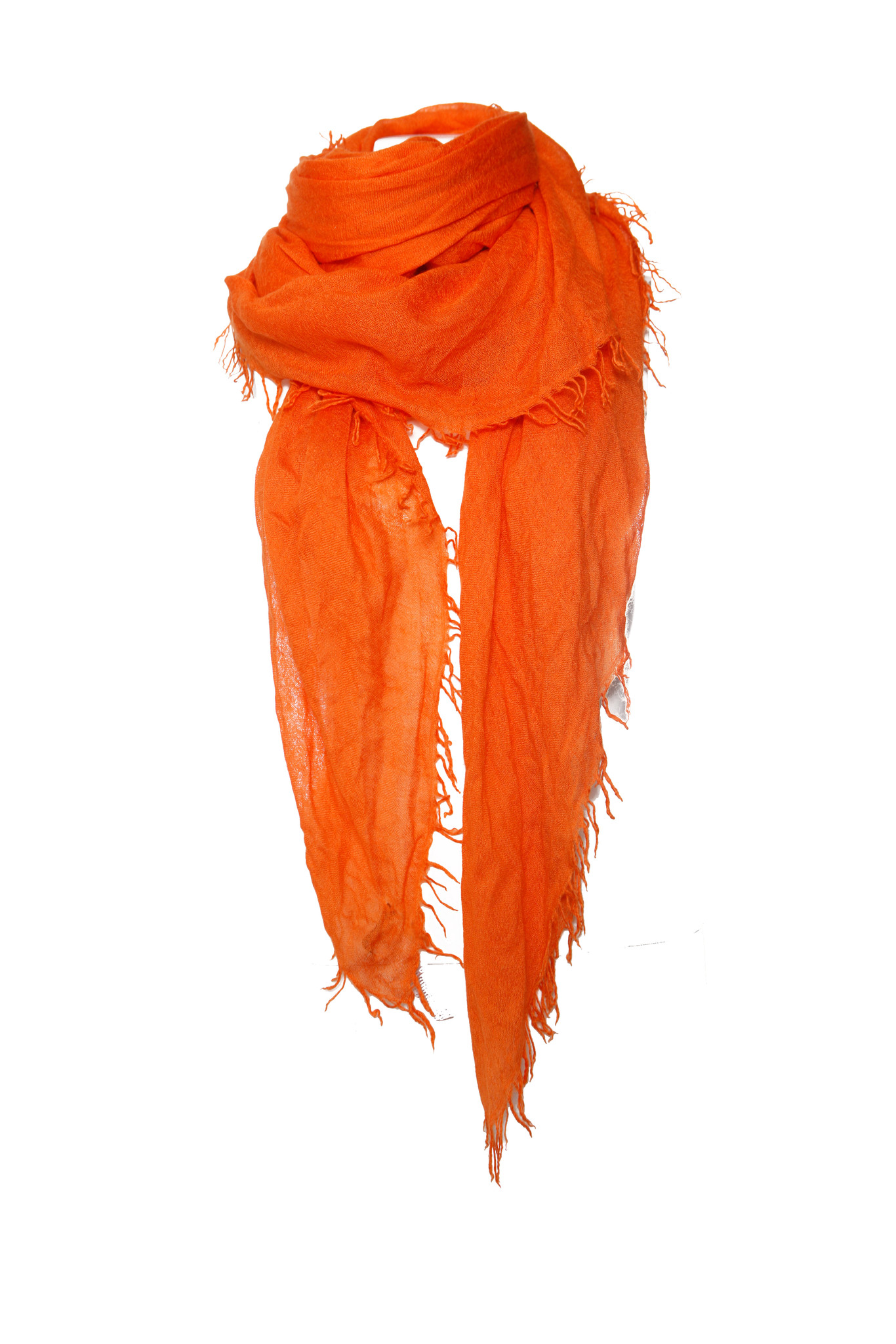 Faliero Sarti, Orange cashmere scarf with fringes. - Unique Designer Pieces