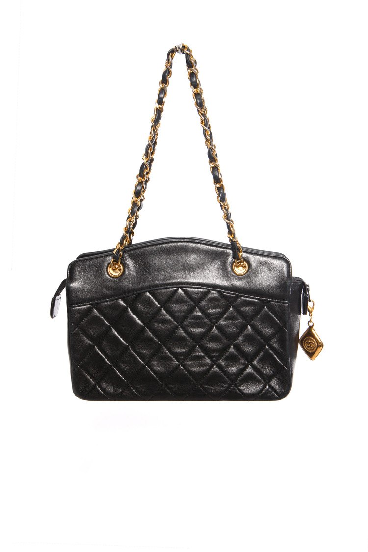 Chanel, Vintage mini black lambskin quilted handbag with gold hardware ...