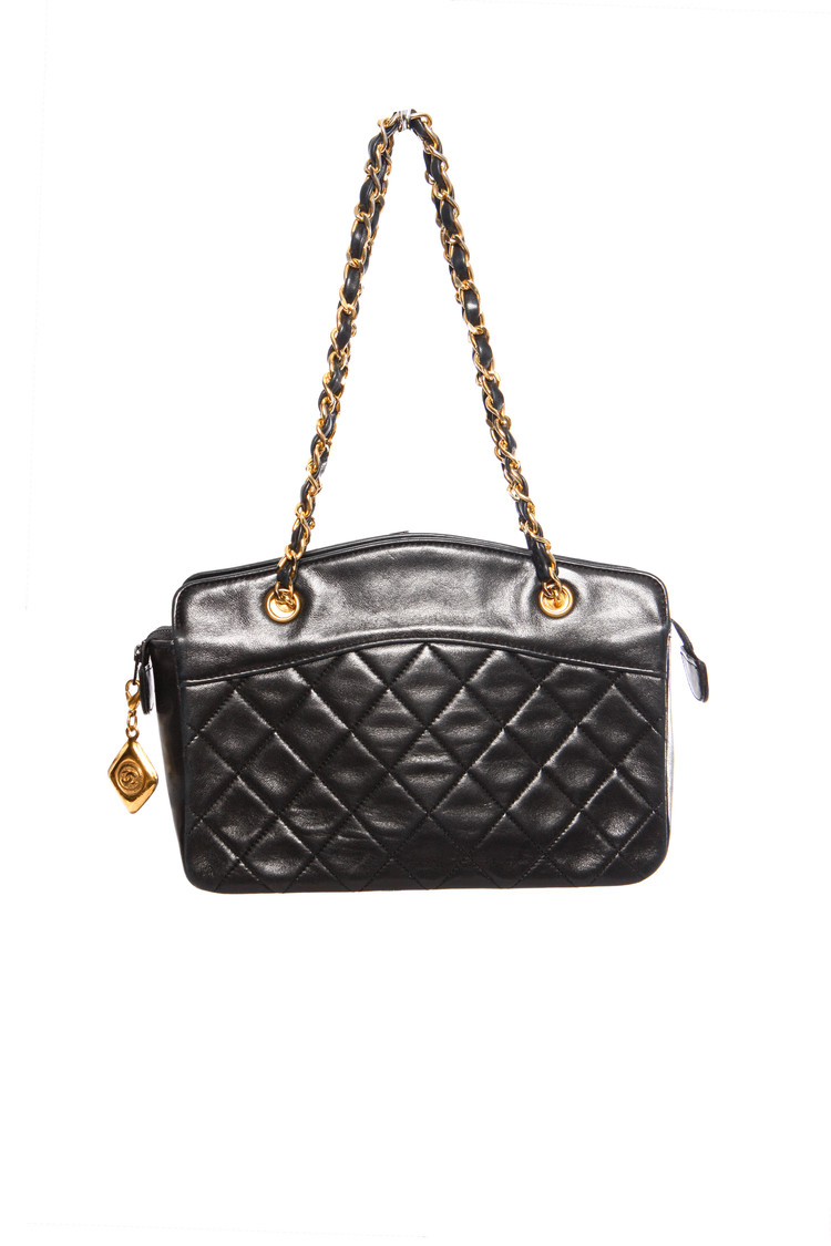 Chanel, Vintage mini black lambskin quilted handbag with gold hardware ...