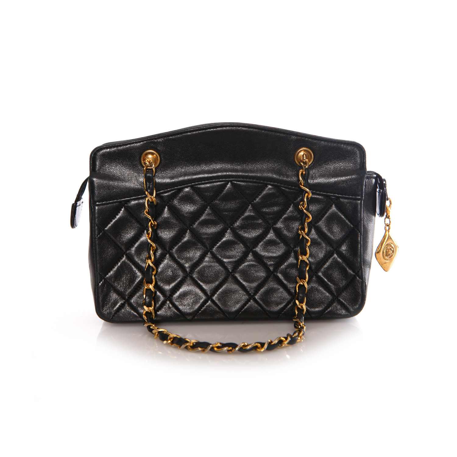 Chanel, Vintage mini black lambskin quilted handbag with gold hardware ...