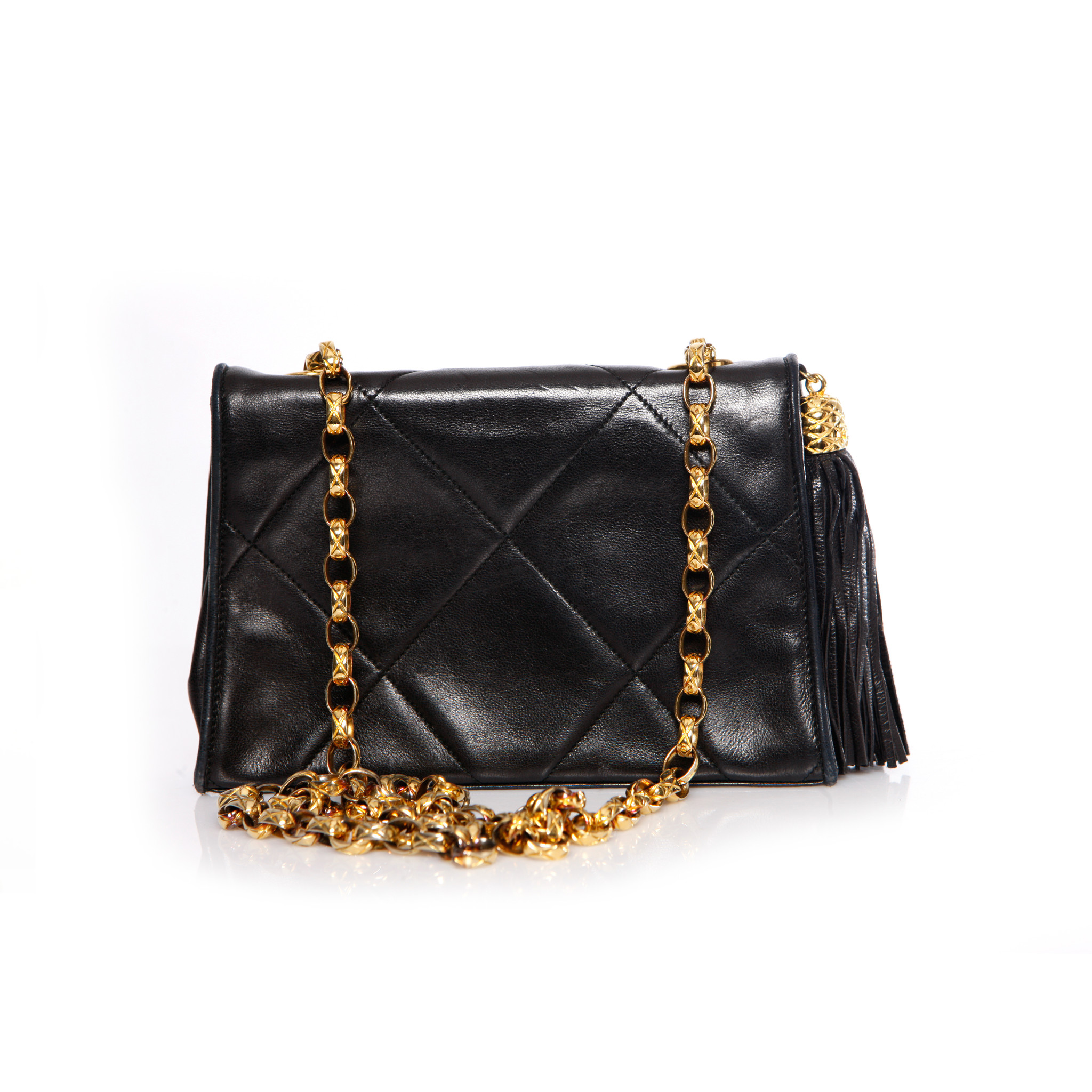 Chanel Vintage Chanel Black Quilted Lambskin Leather Tall Chain