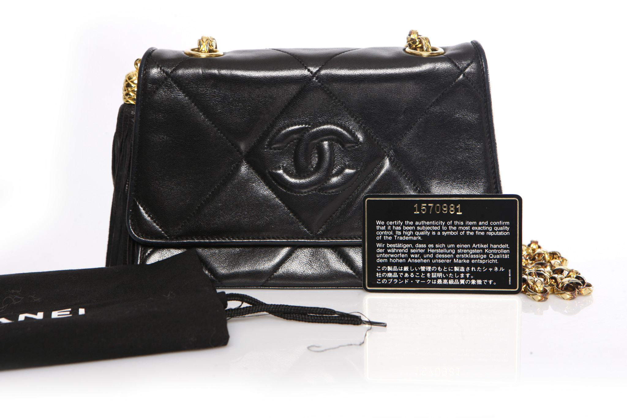 Chanel, Vintage black Lambskin quilted shoulder bag with tassel