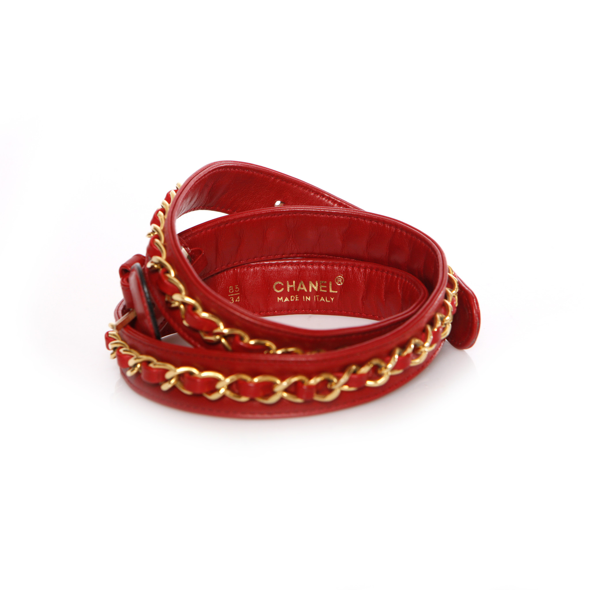 Chanel Gold & Red Leather Chain Belt 3 Q6AABV17RB005