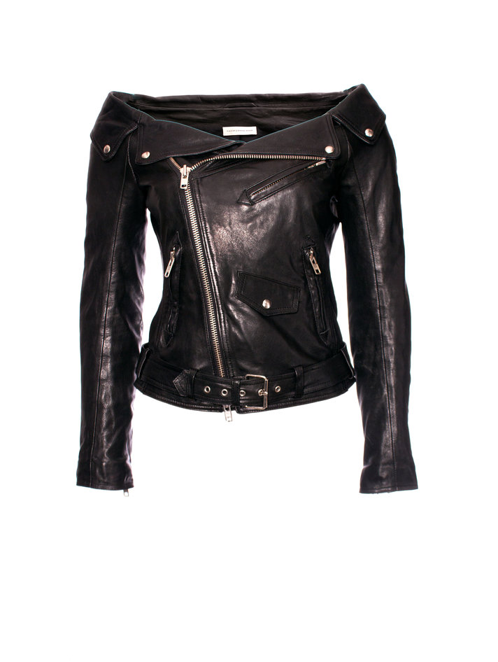 Kenzo, Black Flocked leather biker jacket. - Unique Designer Pieces