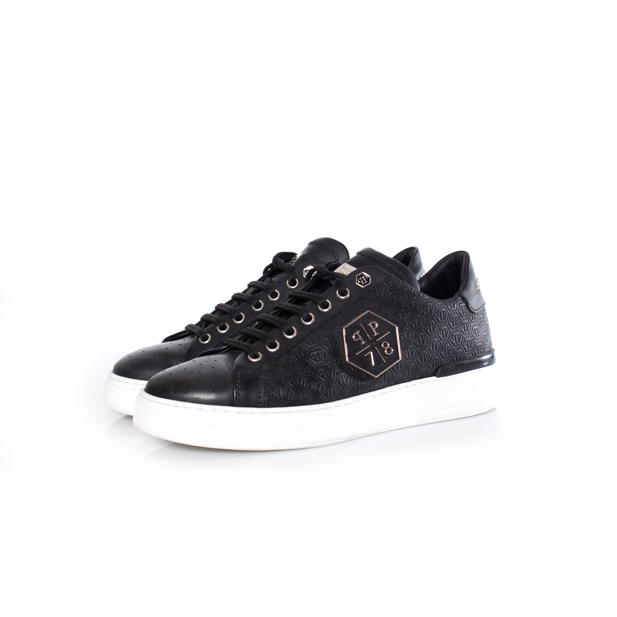 Philipp Plein, zwart lederen sneakers. - Unique Designer Pieces