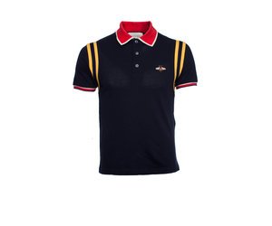 Gucci Monogram With White And Red Stripes Blue Polo Shirt - Tagotee