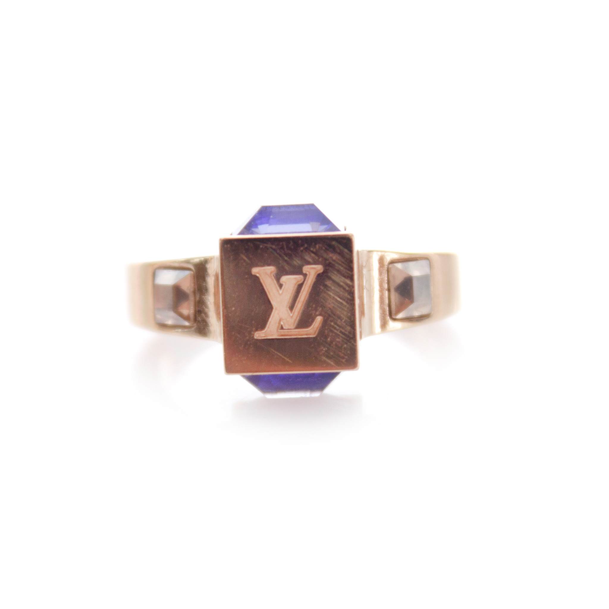Louis Vuitton Gold Tone Crystal Gamble Ring L Louis Vuitton