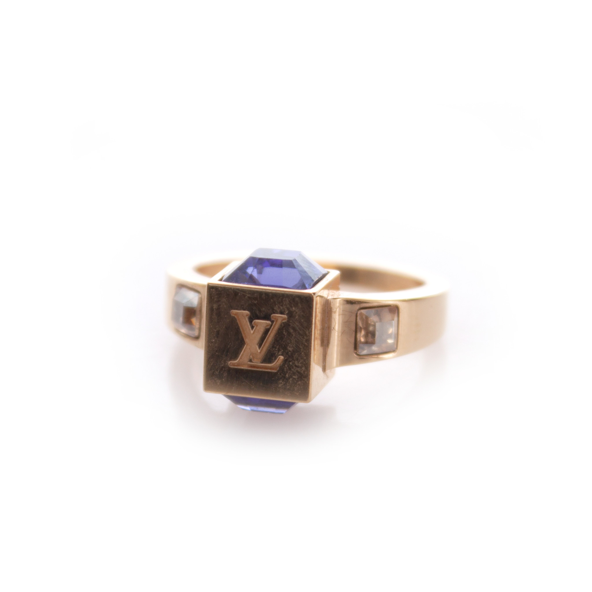 Louis Vuitton Gold Tone Purple White Stone Gamble Crystal Ring