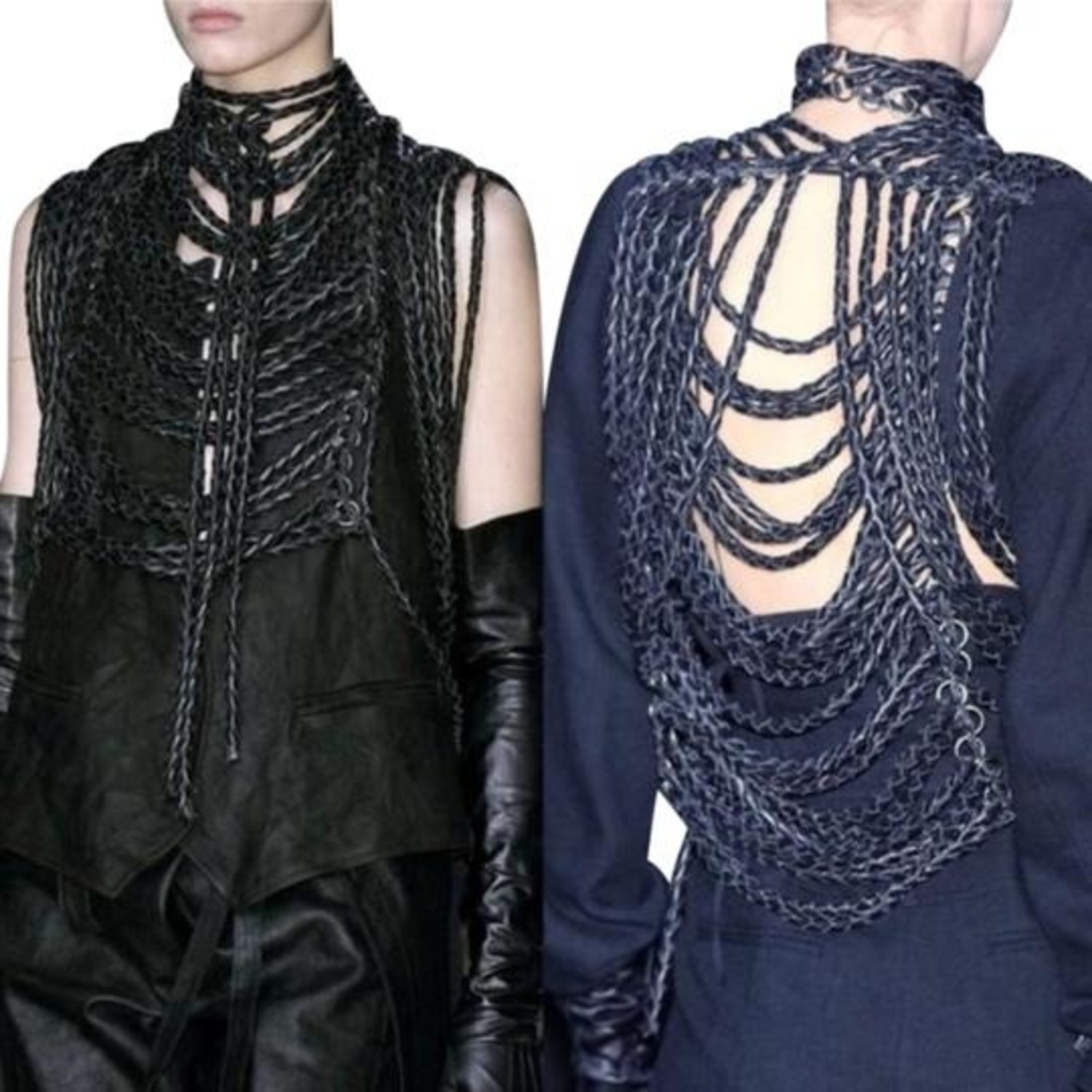 Collier Long Ann Demeulemeester 82 Cm Noir Et Argent - Occasion Du Japon, état Très Bon