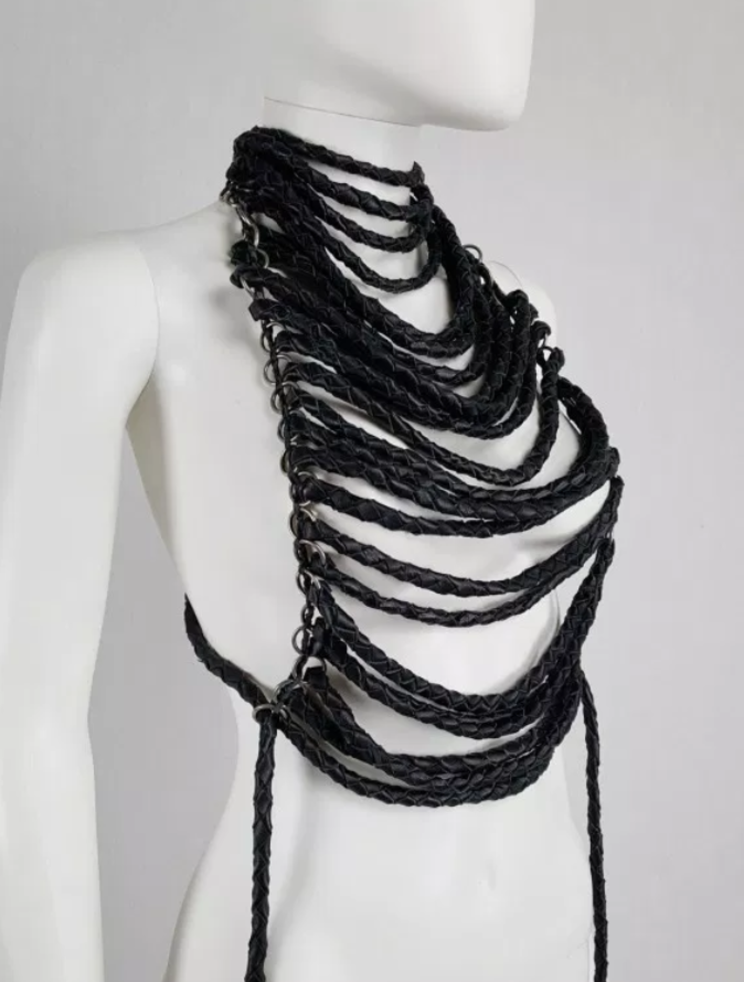 Ann Demeulemeester, black leather braided necklace. - Unique