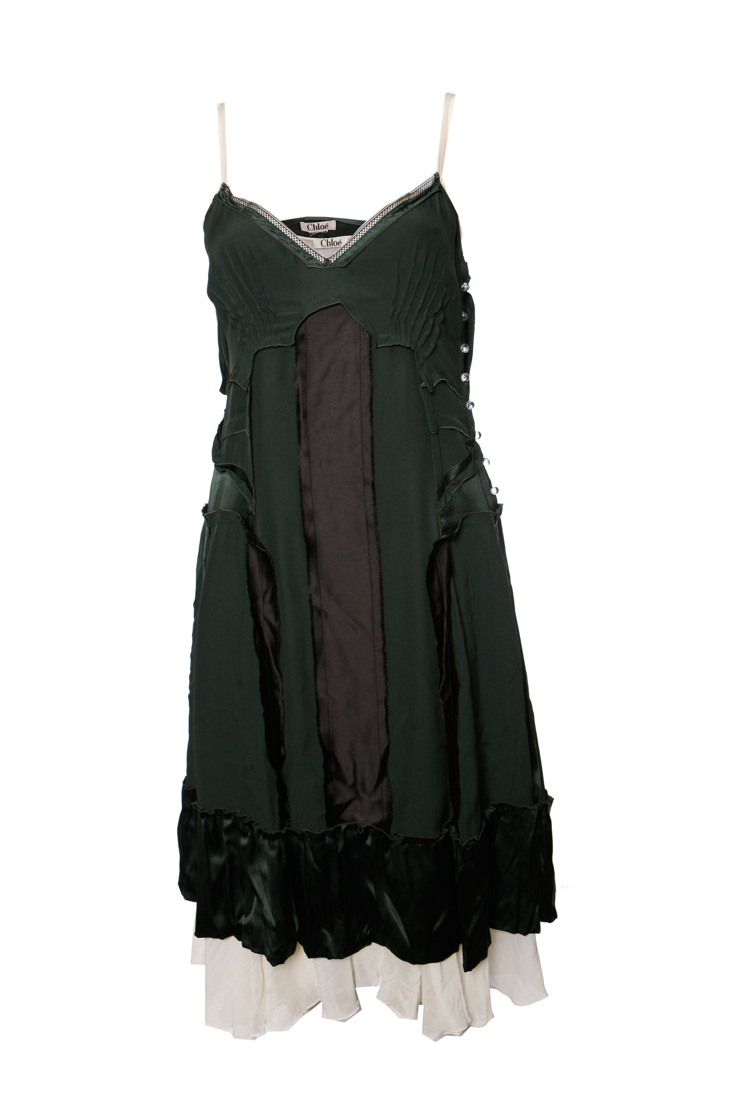 Chloe, Green silk inverted dress. - Unique Designer Pieces