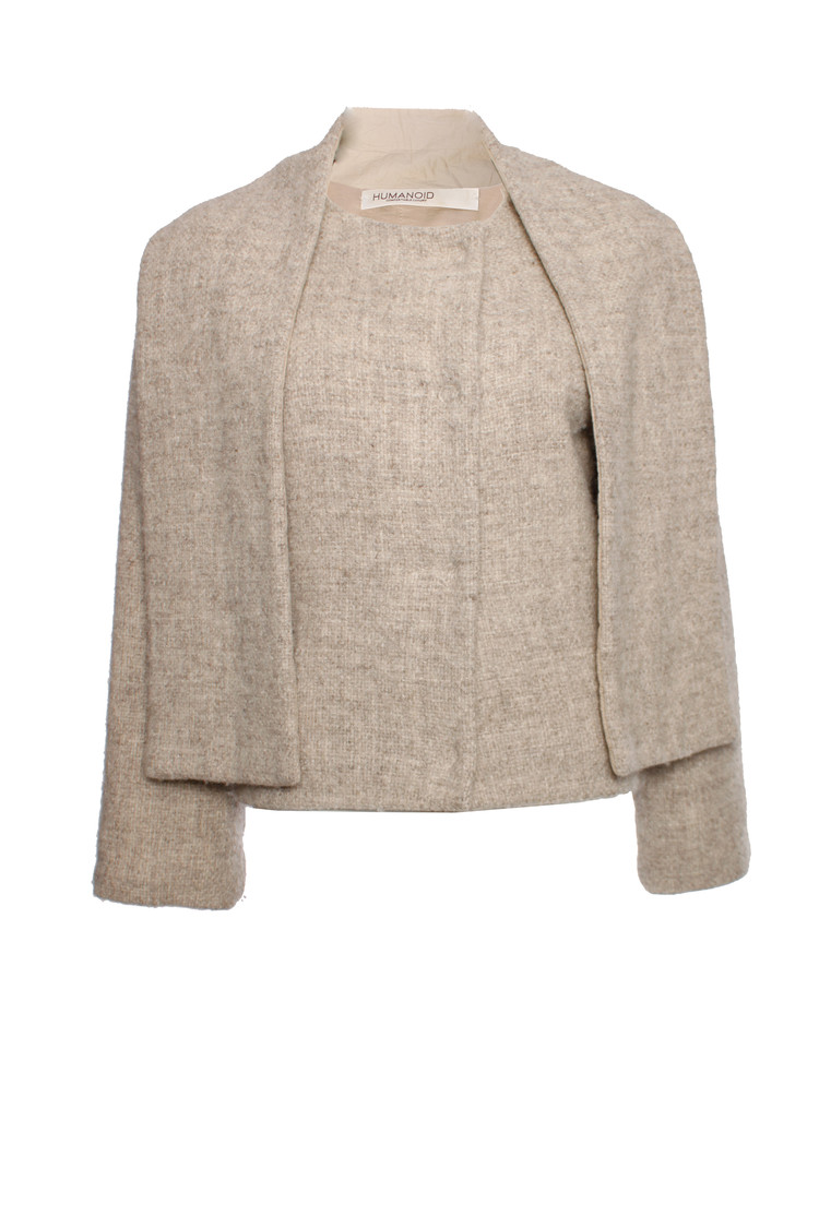 Humanoid, Beige wool coat with press studs and shawl in size L ...