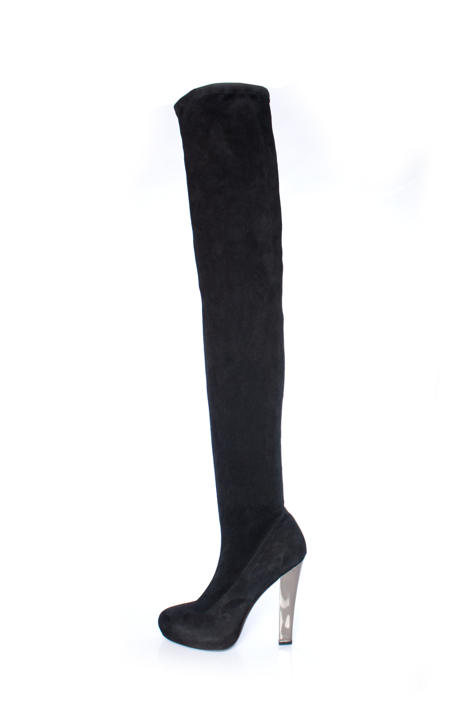 Roberto Cavalli, Black suede over knee boots with mirrored heels in ...