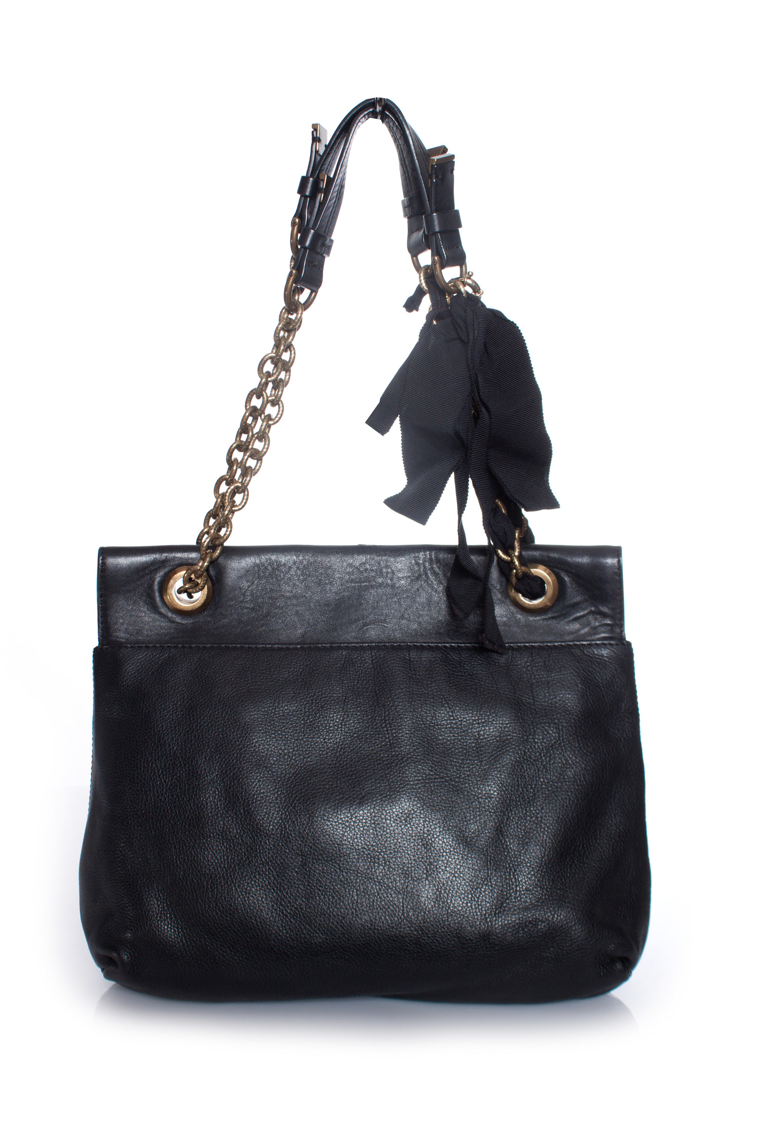 Lanvin, black leather shoulder bag with single or double chain
