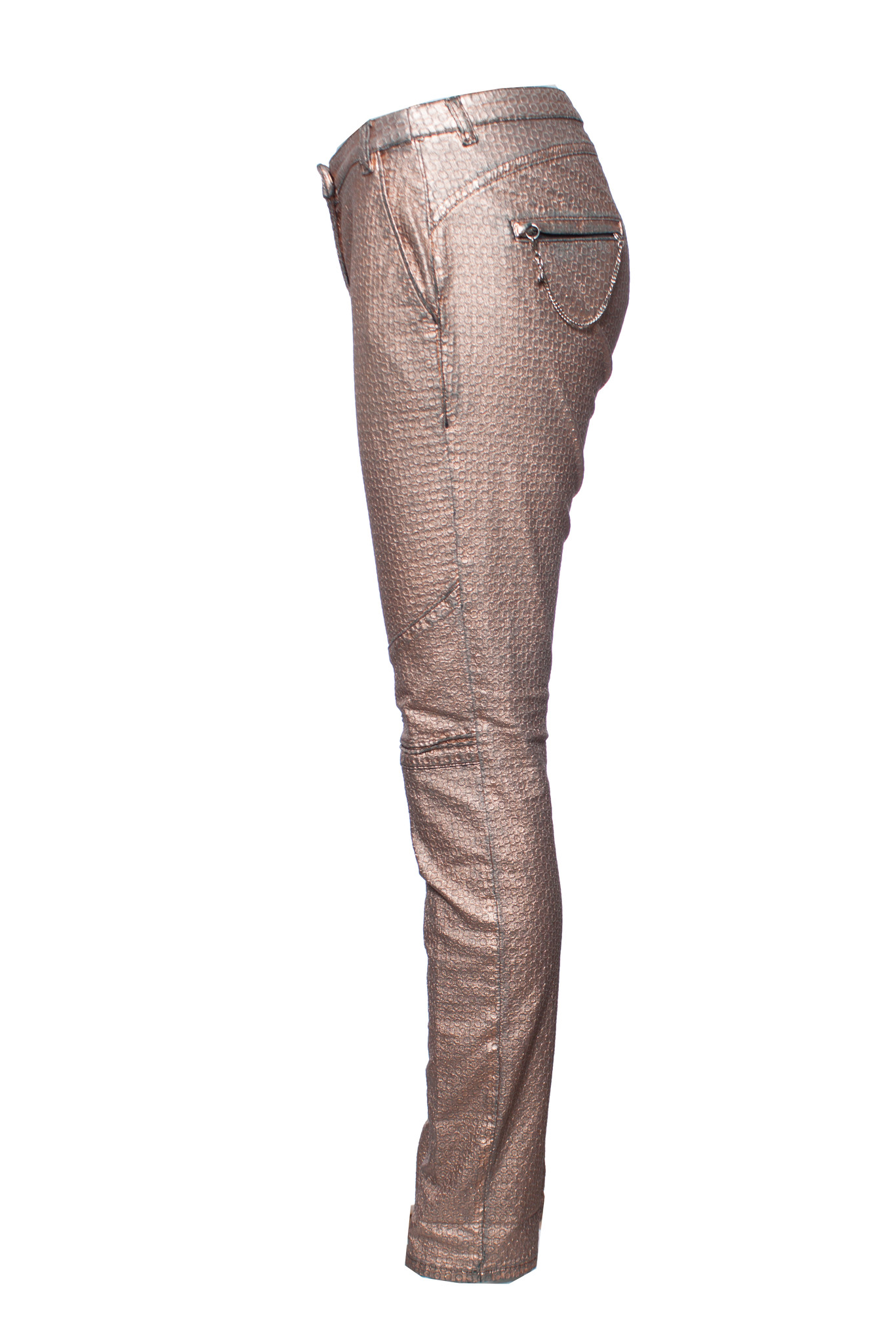 Patrizia Pepe, Metallic roze broek met coating en kettinkjes op de ...