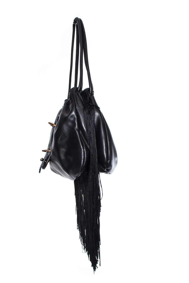 Emporio Armani, Vintage black leather handbag with fringes. - Unique ...