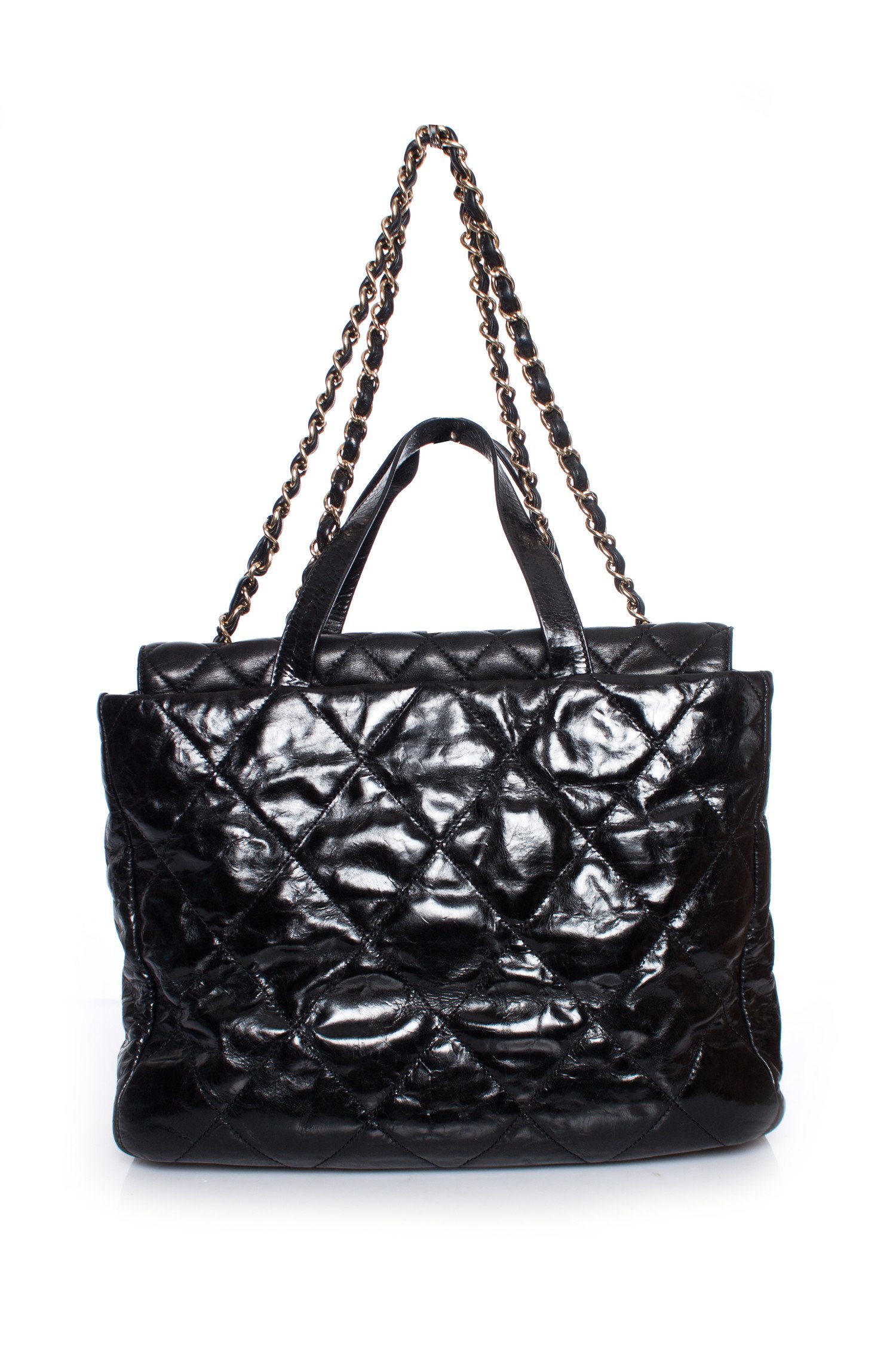 Chanel Black Glazed Chain Large Tote - Vintage Lux