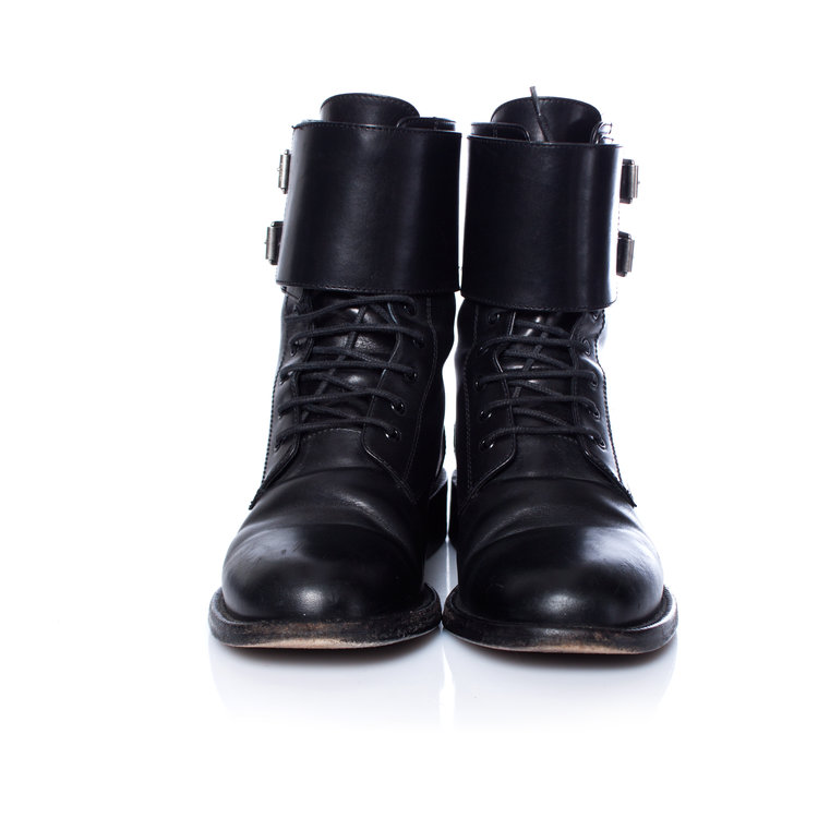 Saint Laurent, Patti Black leather army combat boots. - Unique Designer ...