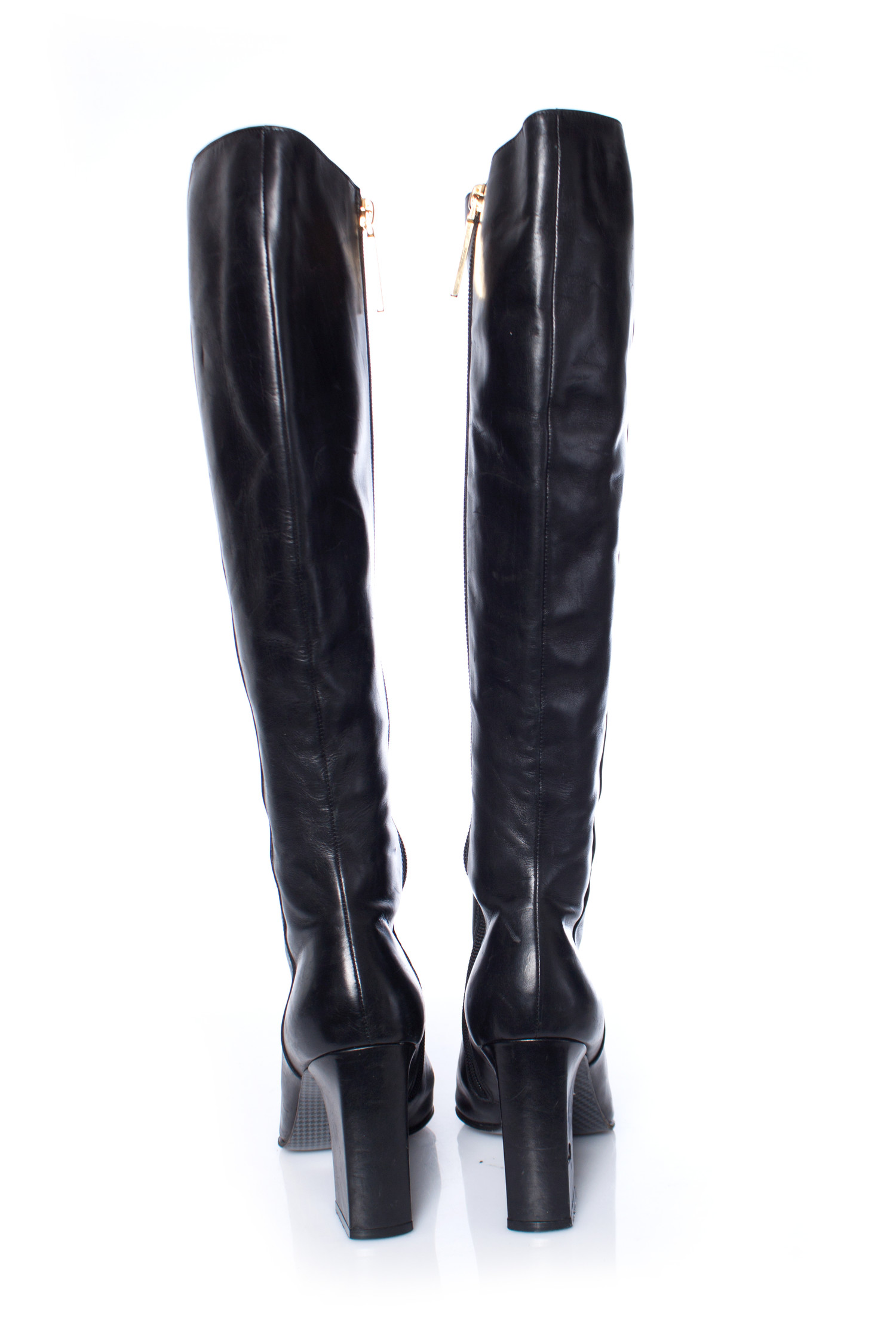 Michel Perry, Black leather boots with pointed toe. - Unique Designer ...
