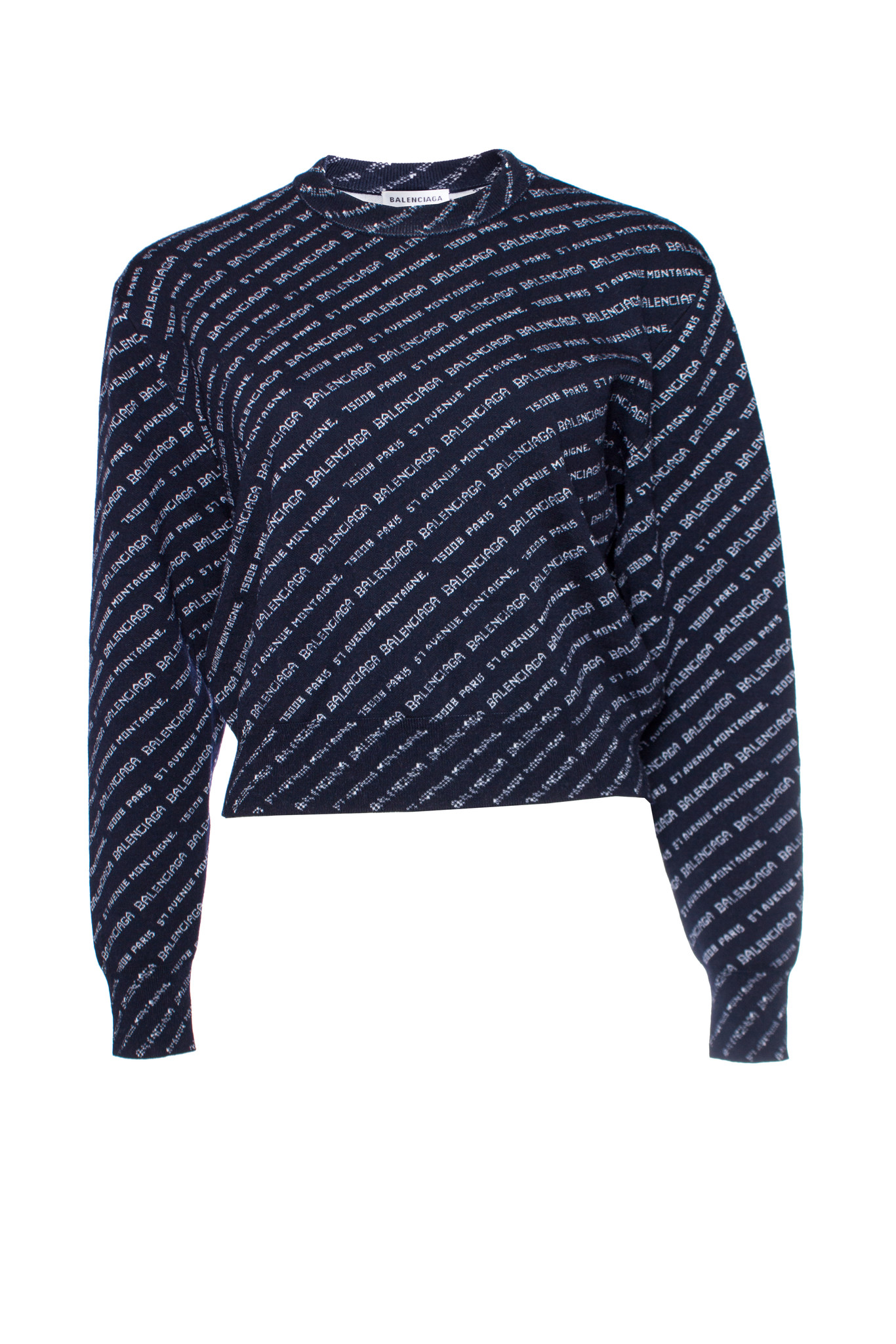 Balenciaga, Crew neck Monogram wool blend sweater. - Unique Designer Pieces