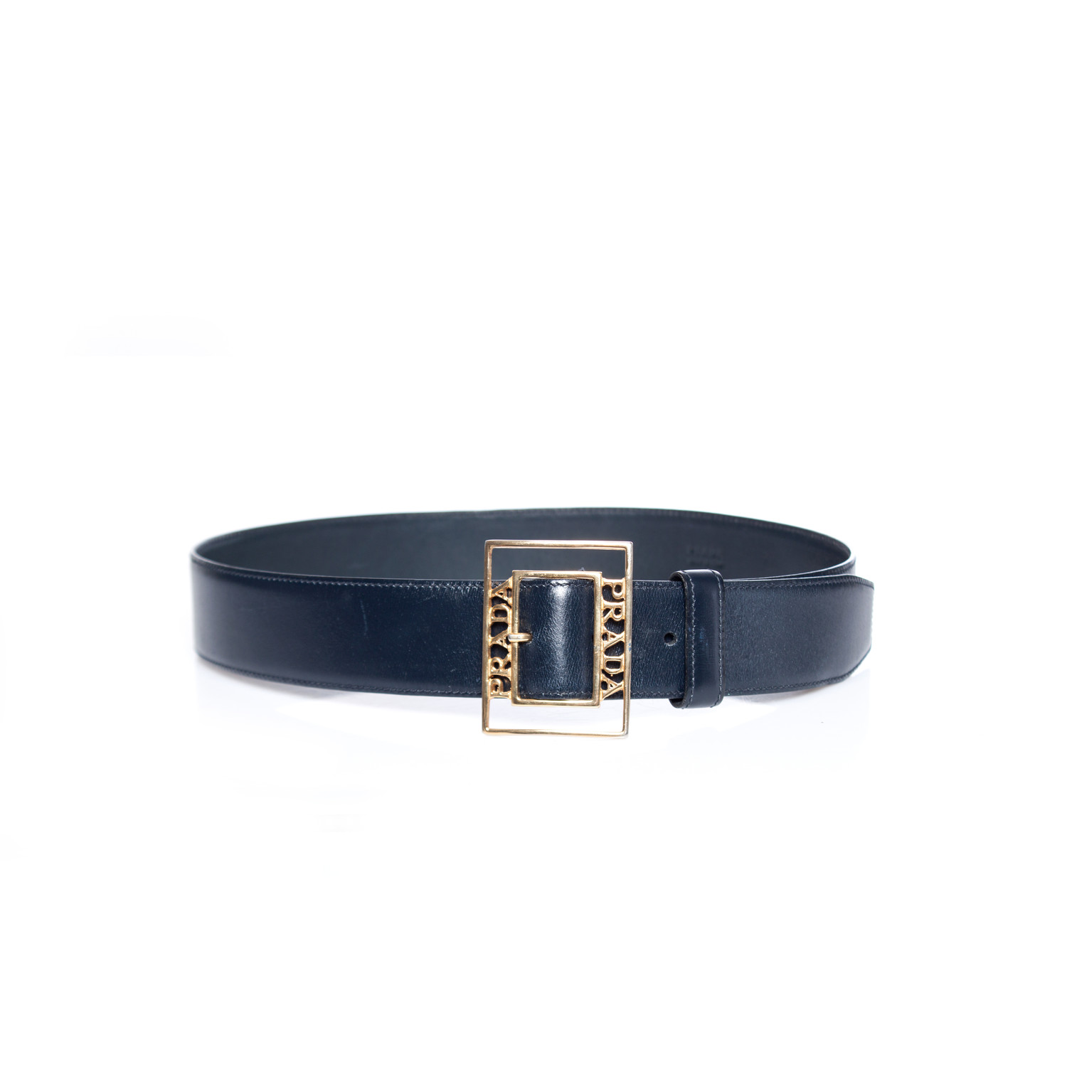 Prada, vintage dark blue leather belt. - Unique Designer Pieces
