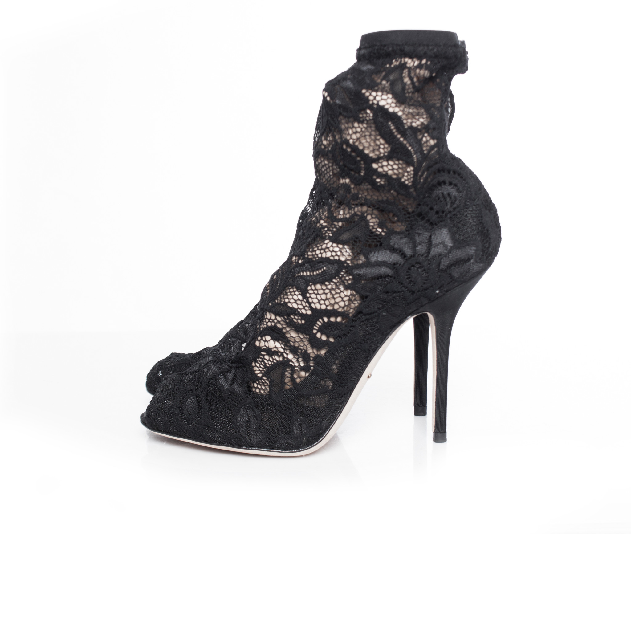 Dolce & Gabbana, Stretch lace sock ankle boots. - Unique Designer