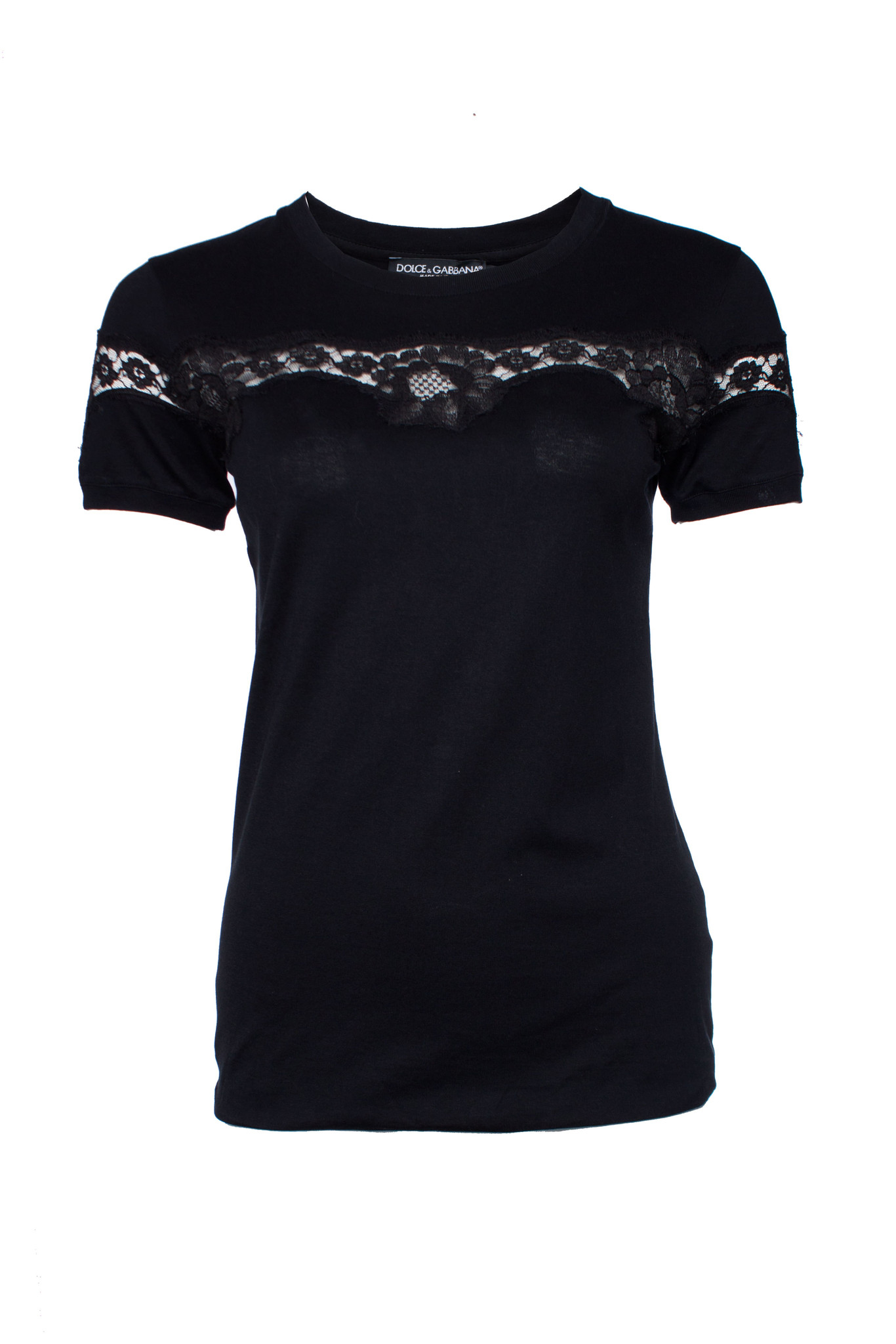 Dolce & Gabbana, Black T-shirt with lace. - Unique Designer Pieces