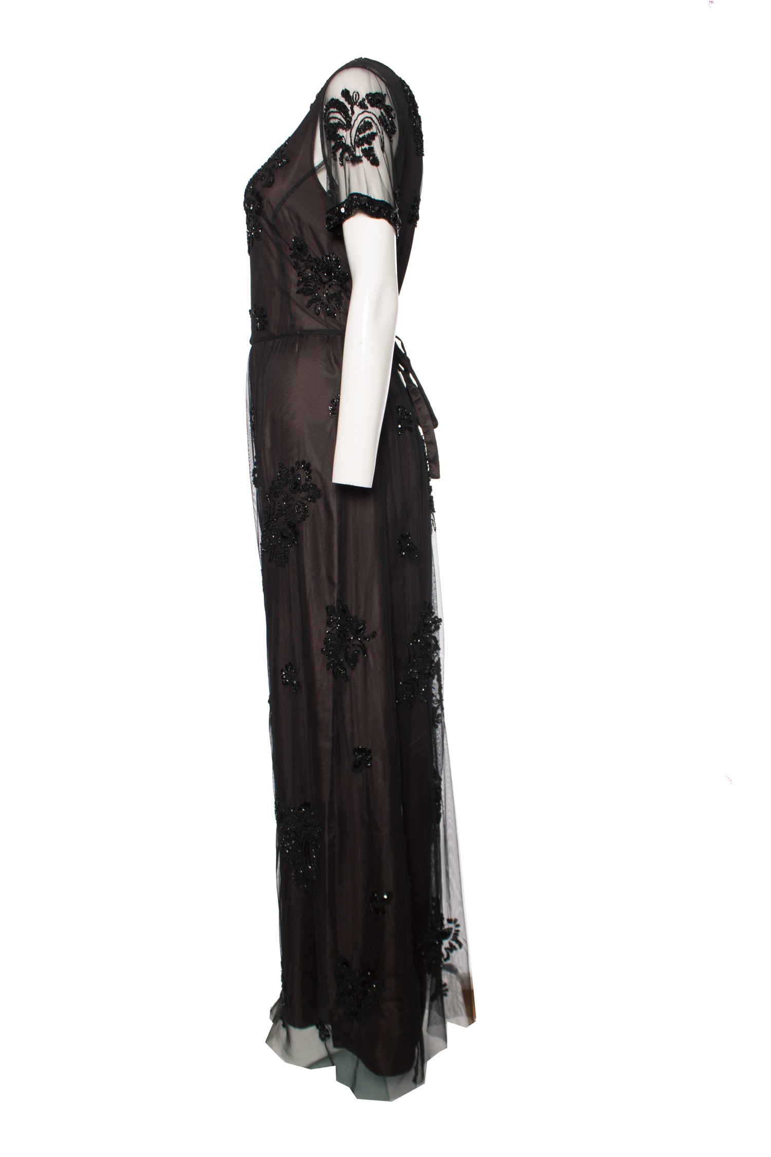 typist tafel mei Twin-Set, Lange zwarte jurk met kraaltjes. - Unique Designer Pieces