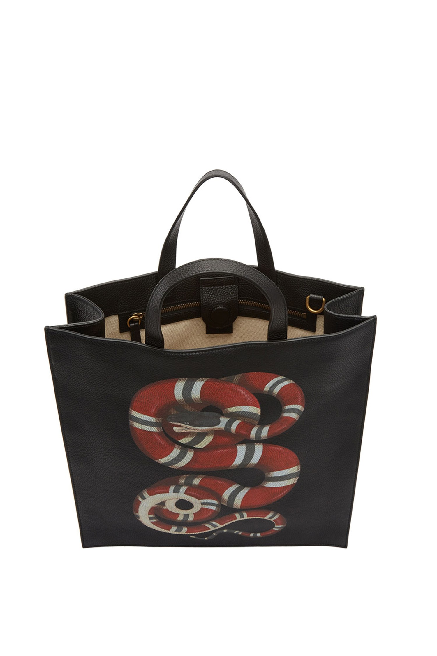 Gucci Black Leather Kingsnake Print Tote - Ann's Fabulous Closeouts