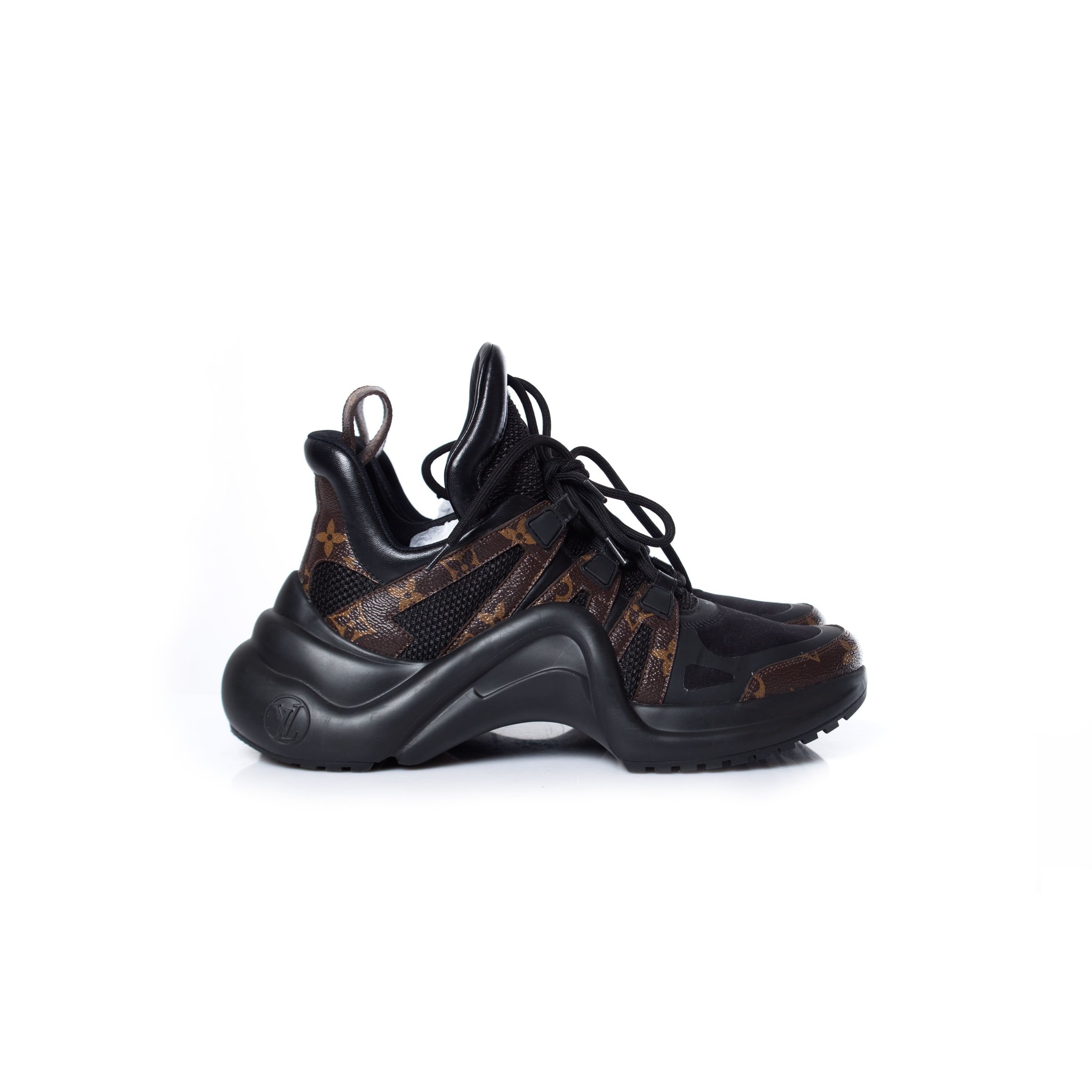 LOUIS VUITTON Calfskin Metallic Monogram LV Archlight Sneakers 37 Black  Silver 1302685